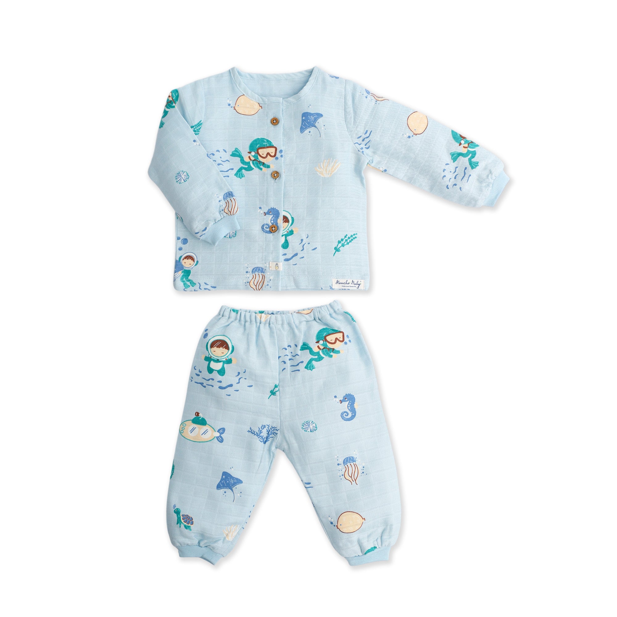 Muslin Cotton Full Sleeve Top & Pant Set for Baby & Toddler (0–5 Years) - Mini Scuba Squad
