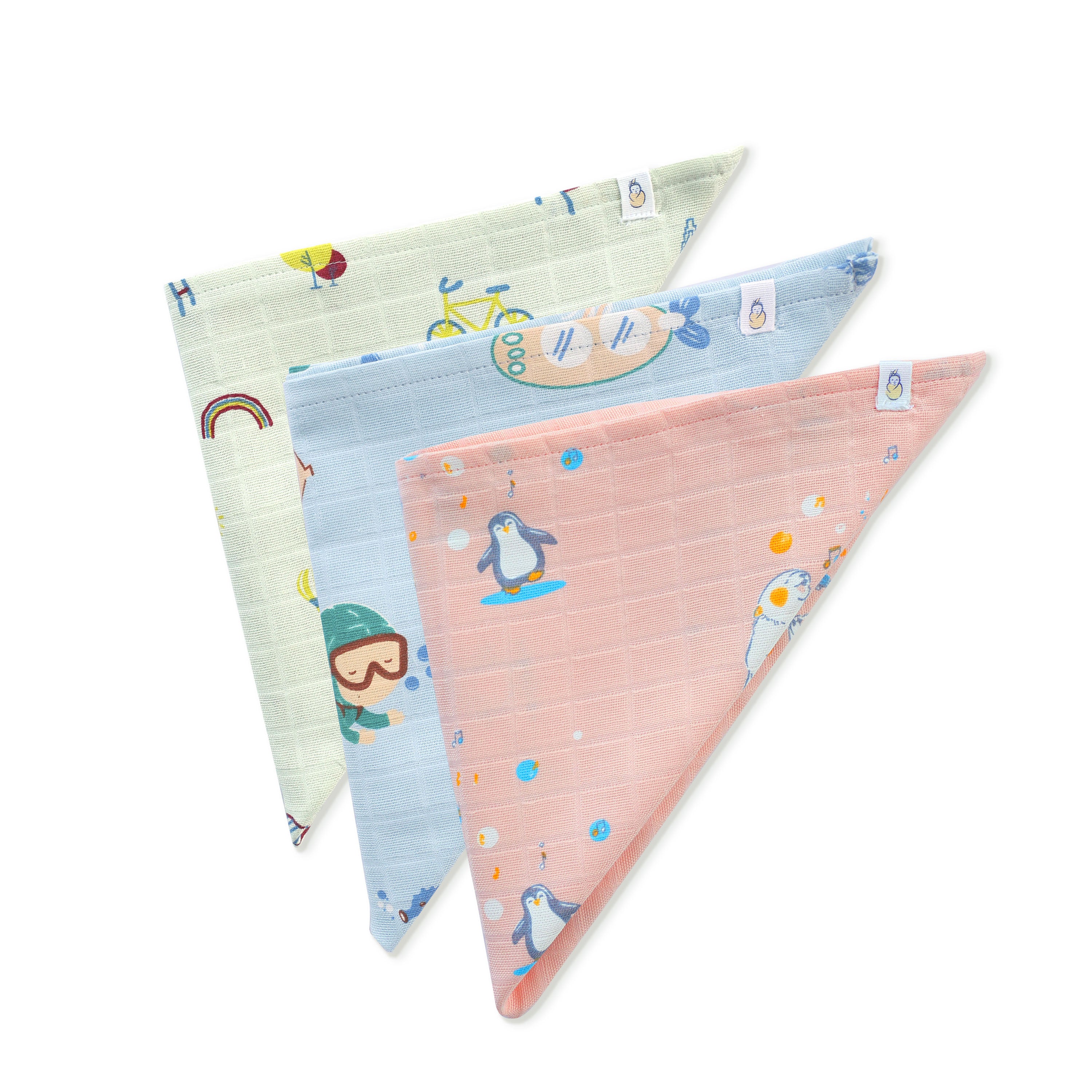 Large Size 38 × 38 cm Muslin Wash Cloth / Handkerchief – 3 Pack  (Little Colors Combo)