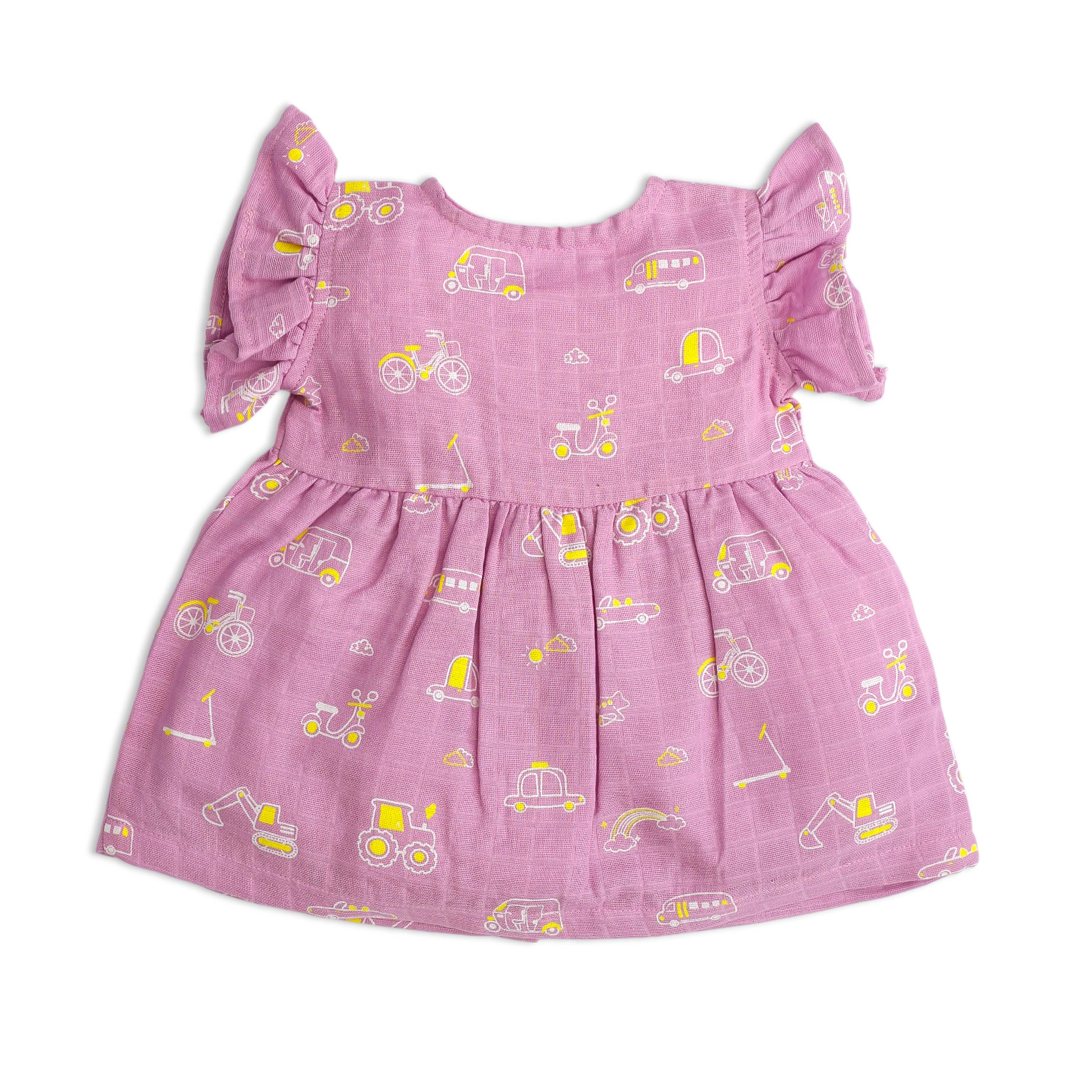 Back view of premium muslin cotton frill sleeve frock featuring frill sleeves 