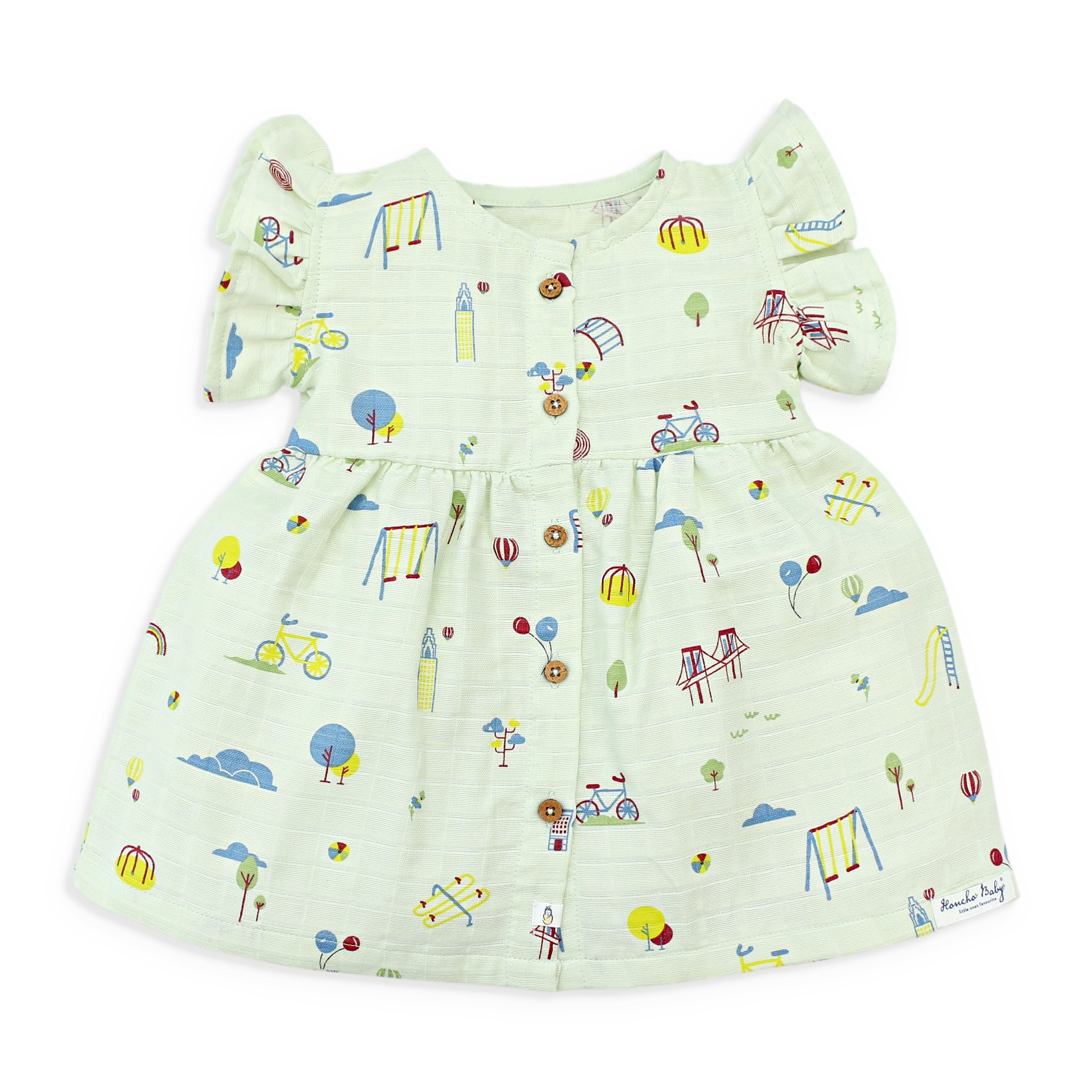 Frill Sleeve Muslin Cotton Girls Frock Pack of 3 (0 months to 5 years) - Dream, Drive & Play Combo