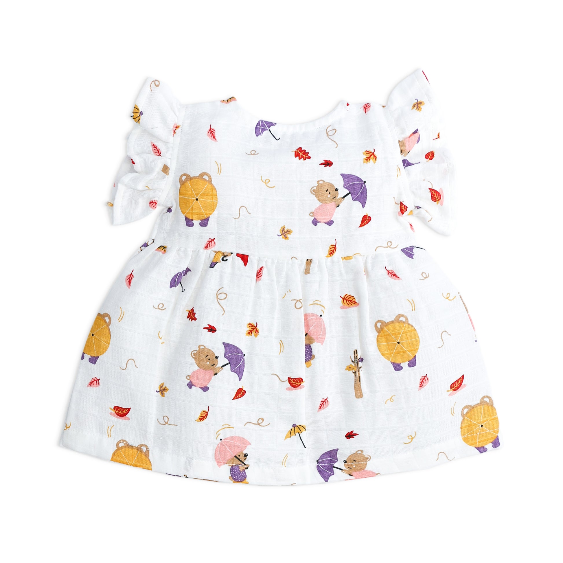 Teddy's Windy Walk baby dress back view with frill sleeves