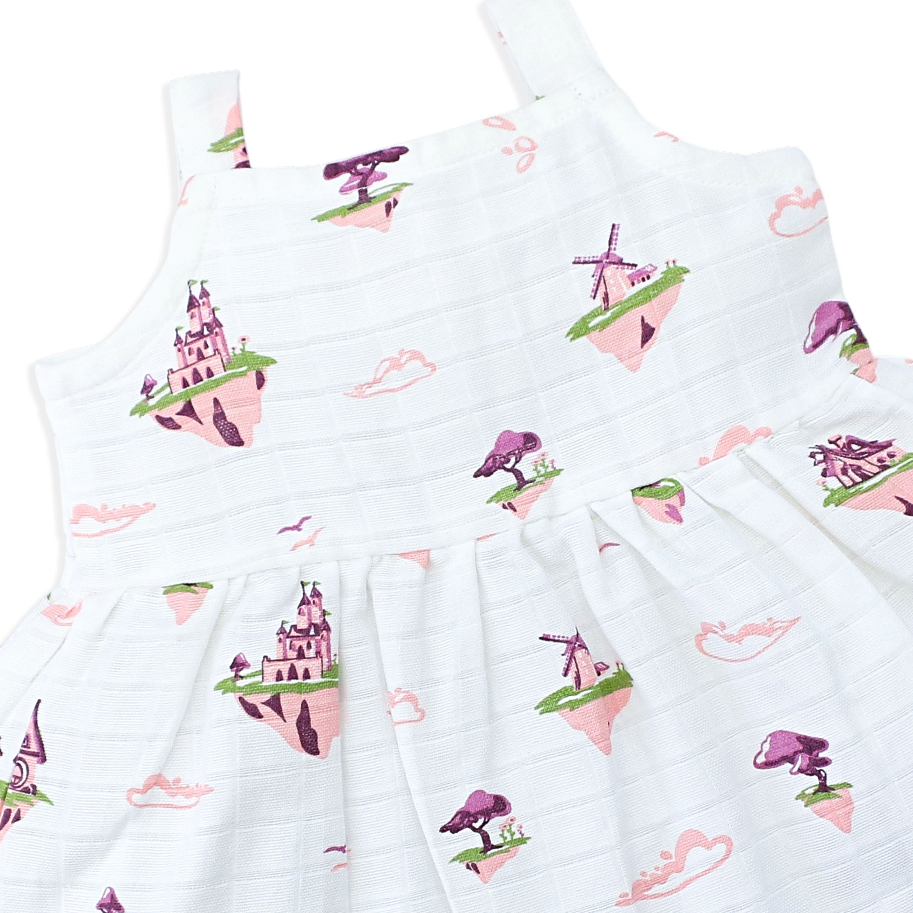 Sleeveless Muslin Cotton Frock with Bow (0 months to 5 years) - Floating Magic Tales
