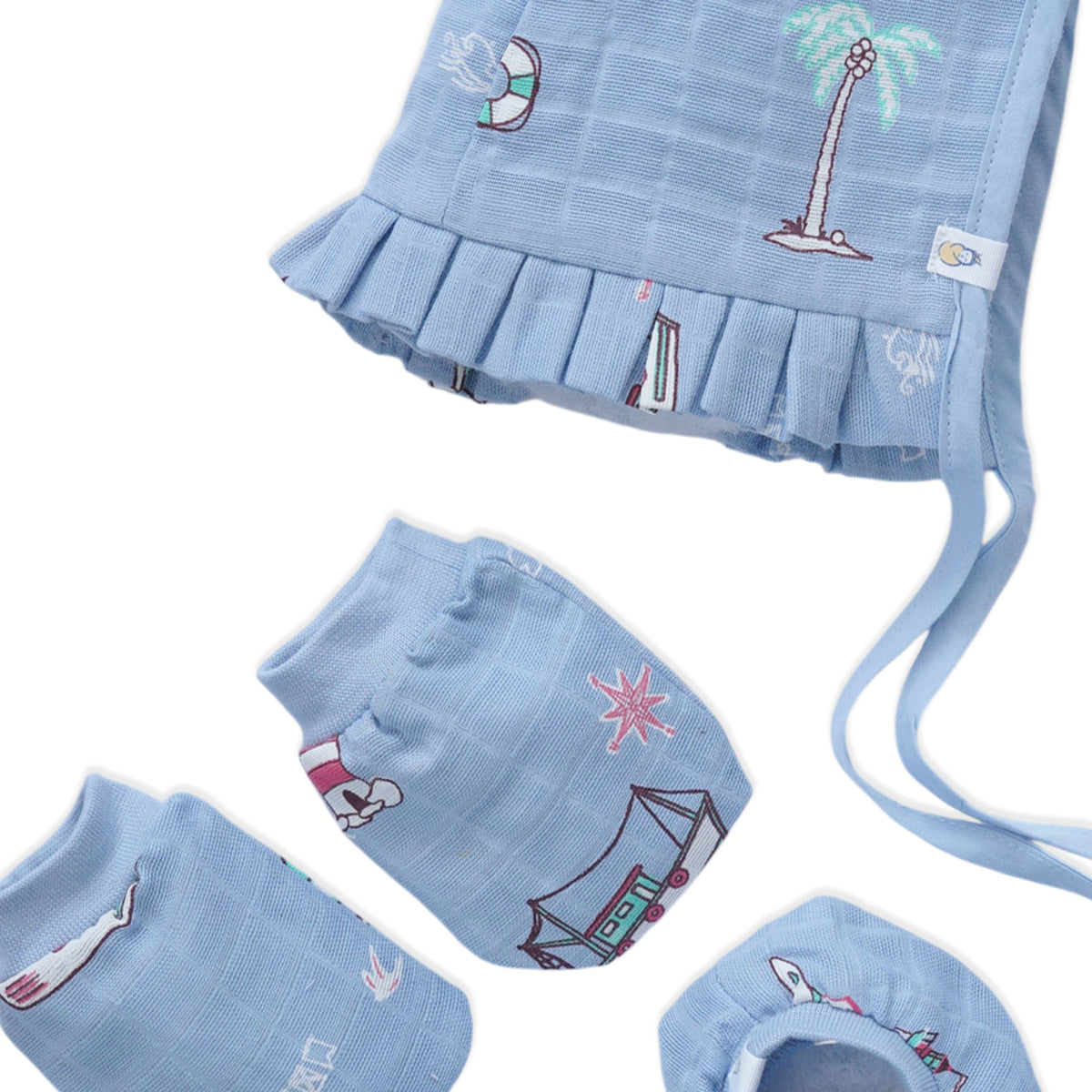 Baby Cap, Mittens and booties Set - Lighthouse Magic (0-3 Months)