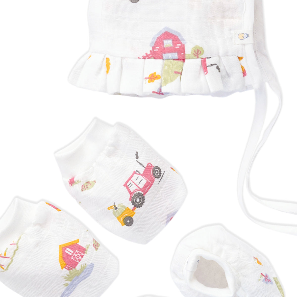 Baby Cap, Mittens and booties Set - Farmyard Fun (0-3 Months)