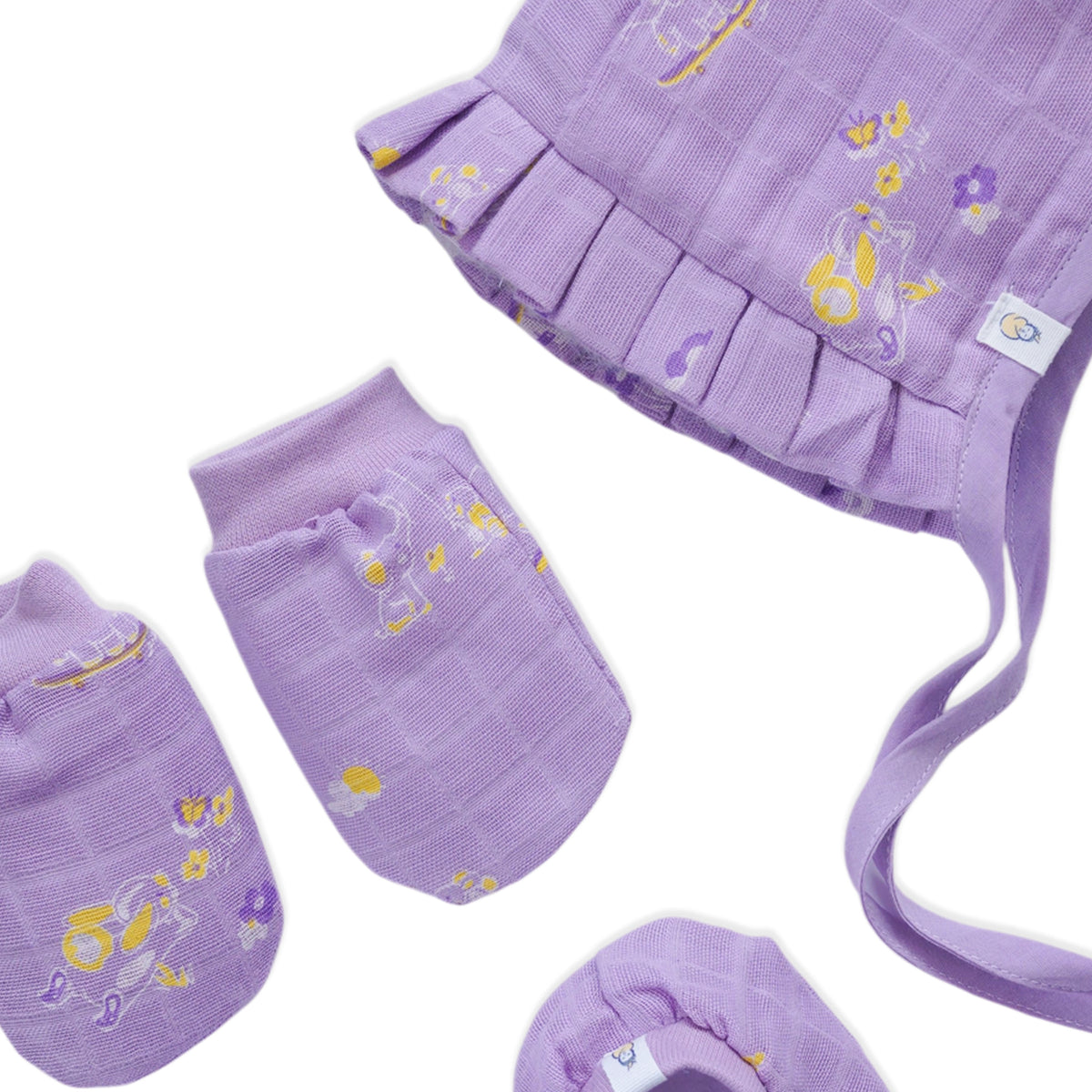 Baby Cap, Mittens and booties Set - Bunny and Bumbles (0-3 Months)