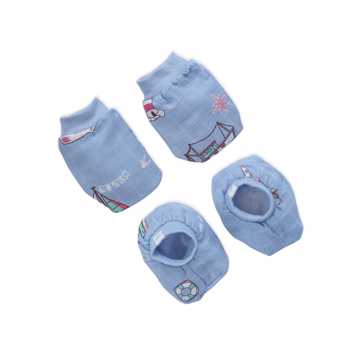 Baby Cap, Mittens and booties Set - Lighthouse Magic (0-3 Months)