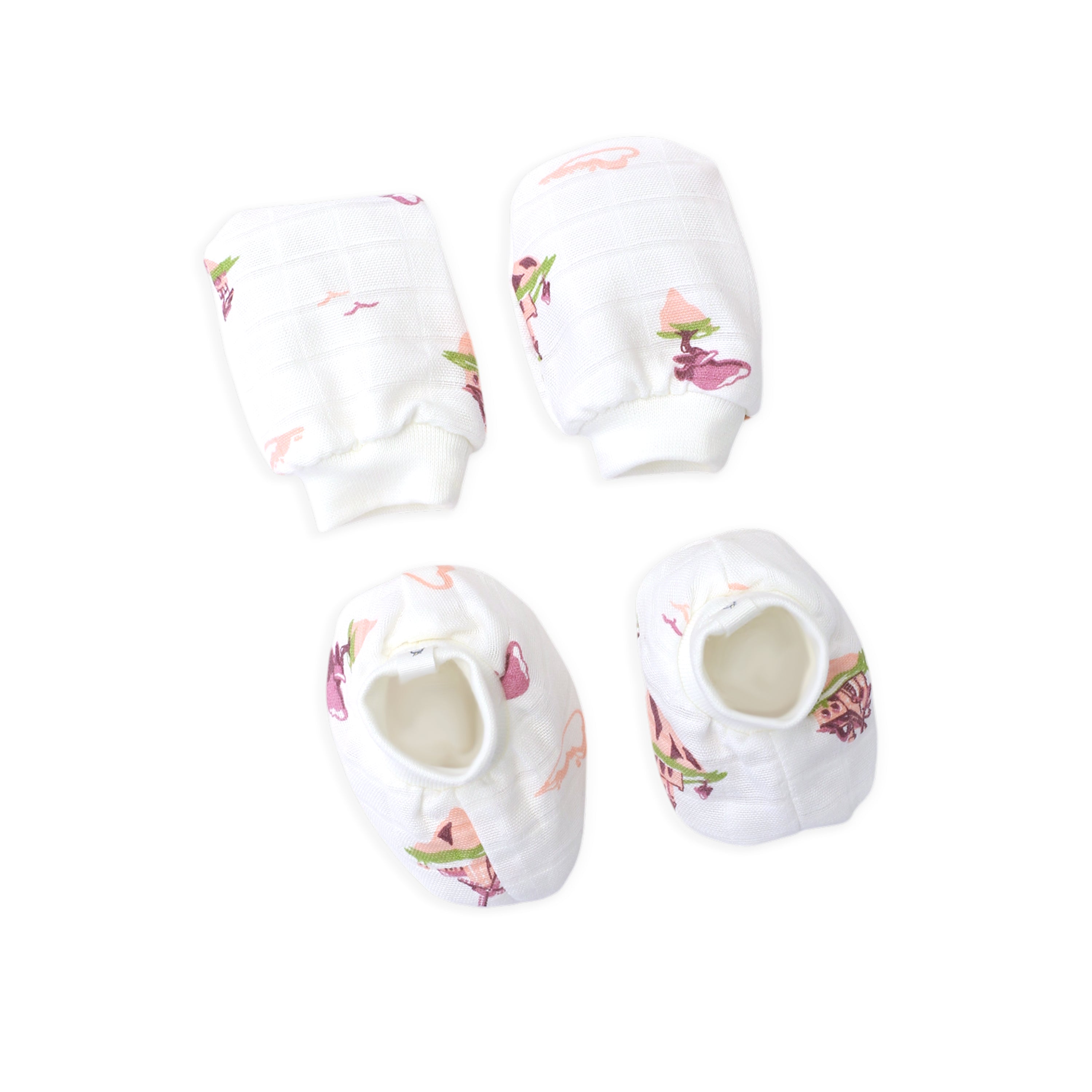 Baby Cap, Mittens and booties Set - Floating Magic Tales (0-3 Months)