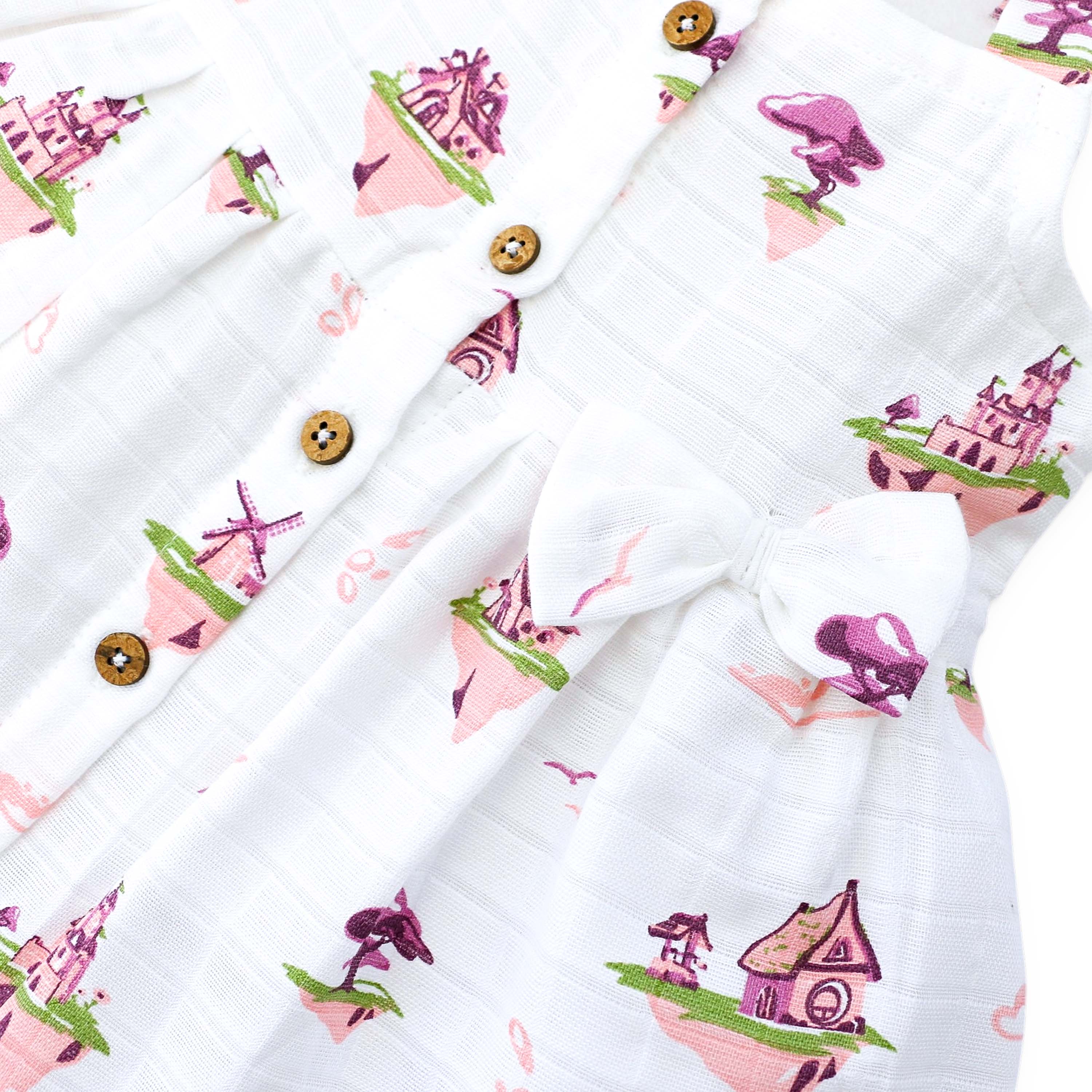 Sleeveless Muslin Cotton Frock with Bow (0 months to 5 years) - Floating Magic Tales