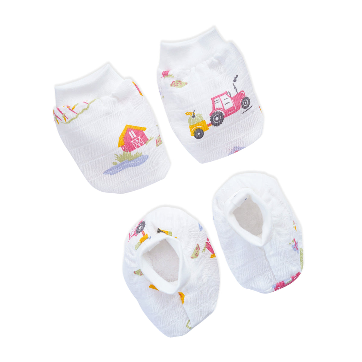 Baby Cap, Mittens and booties Set - Farmyard Fun (0-3 Months)