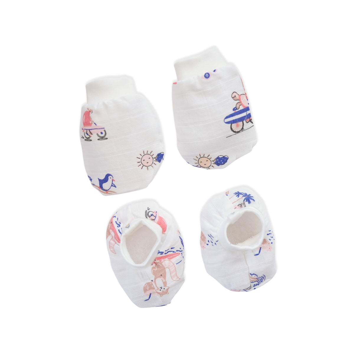 Baby Cap, Mittens and booties Set - Tiny Surf Club (0-3 Months)