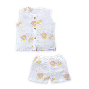 Muslin Cotton Sleeveless Top & Shorts for Babies & Toddlers (Newborn–5 Years) - Lion and the Bird