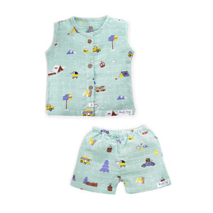Muslin Cotton Sleeveless Top & Shorts for Babies & Toddlers (Newborn–5 Years) - Snowy Village Tales
