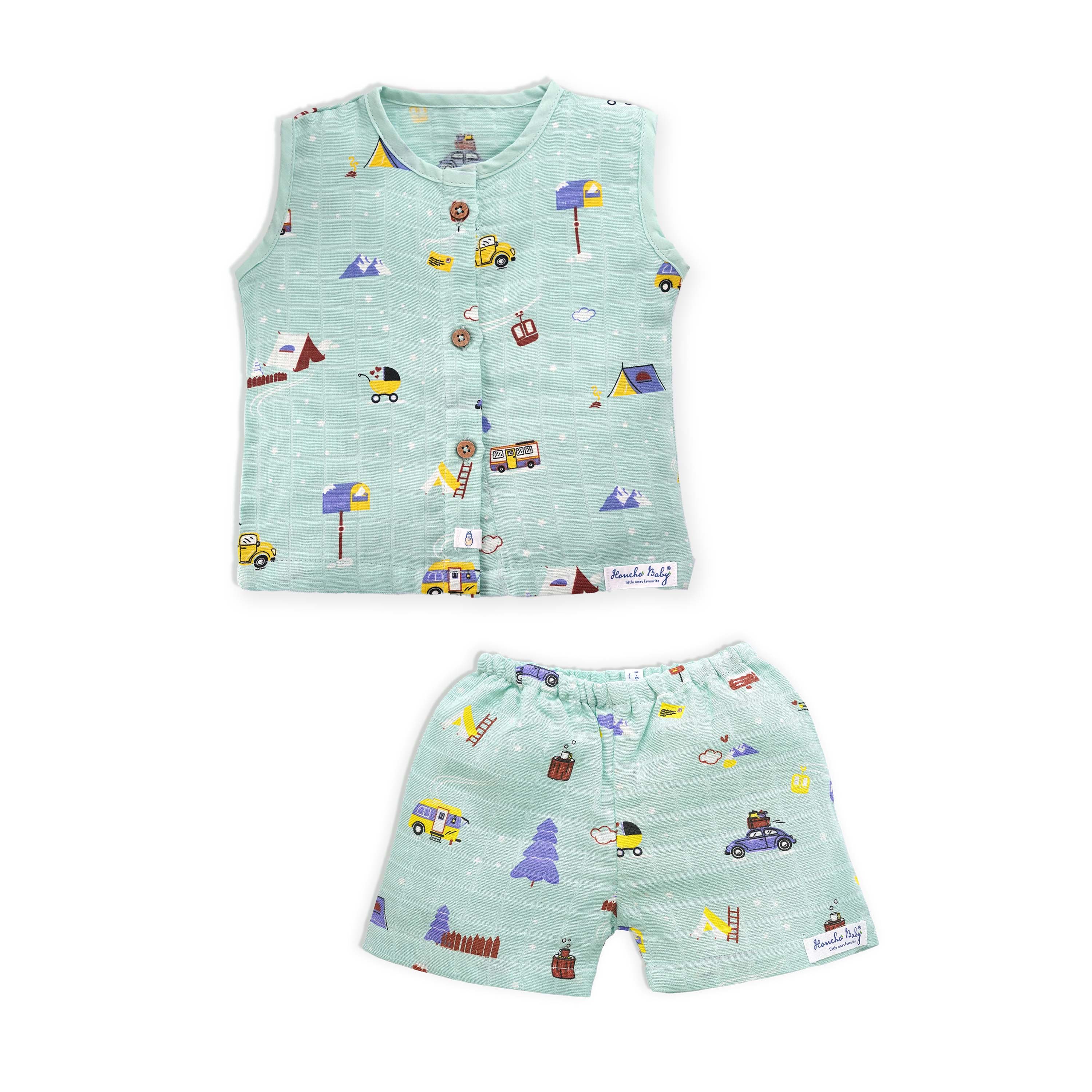 Buy muslin baby clothes set with sleeveless top and shorts for toddlers online