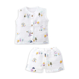 Muslin Cotton Sleeveless Top & Shorts for Babies & Toddlers (Newborn–5 Years) - Farmyard Tales