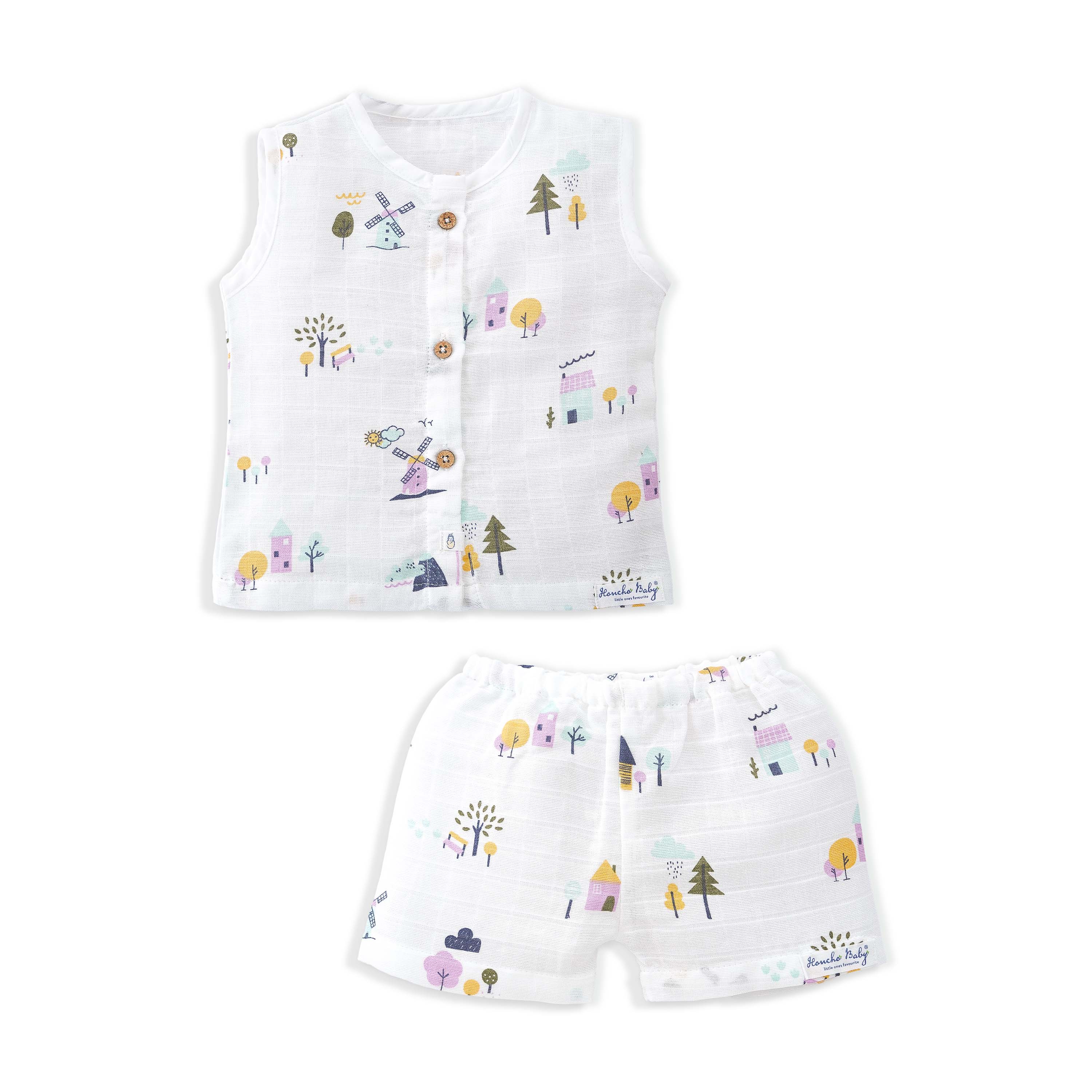 Muslin Cotton Sleeveless Top & Shorts for Babies & Toddlers (Newborn–5 Years) - Farmyard Tales