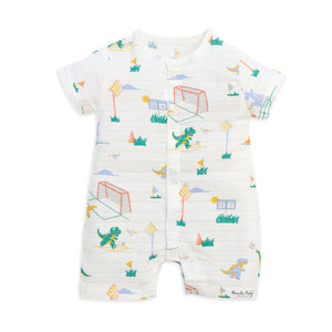 Muslin Baby Romper for 0-18 Months - Dino & Football