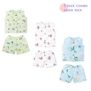 Muslin Cotton Sleeveless Top & Shorts for Babies & Toddlers Pack of 3 (Newborn–5 Years) - Dream, Drive & Play Combo