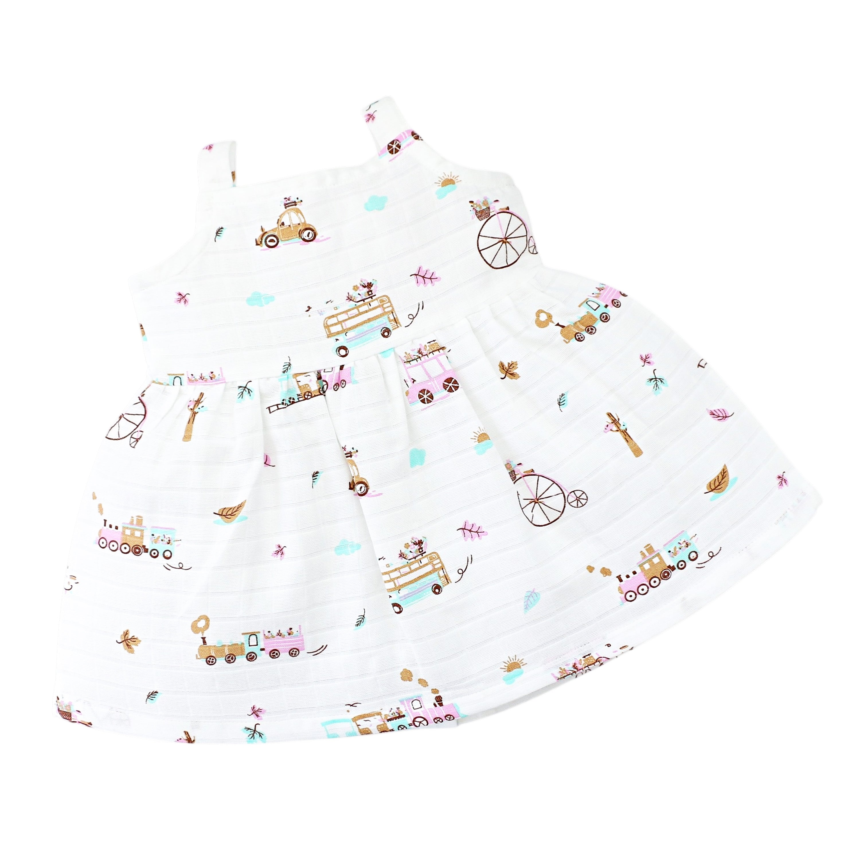 Sleeveless Muslin Cotton Frock with Bow (0 months to 5 years) - Tiny Wheels & Wonders