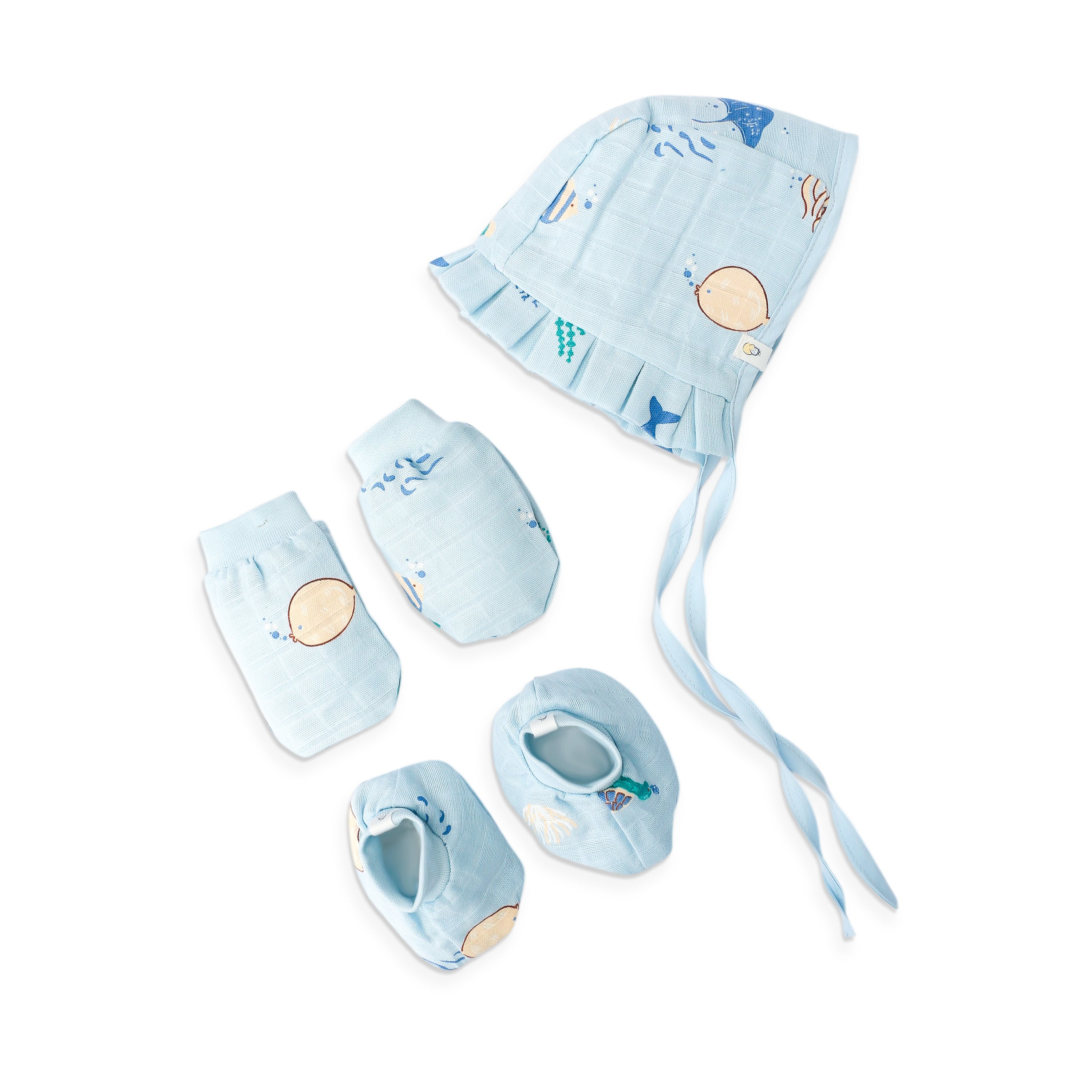 Baby Cap, Mittens and booties Set - Mini Scuba Squad (0-3 Months)