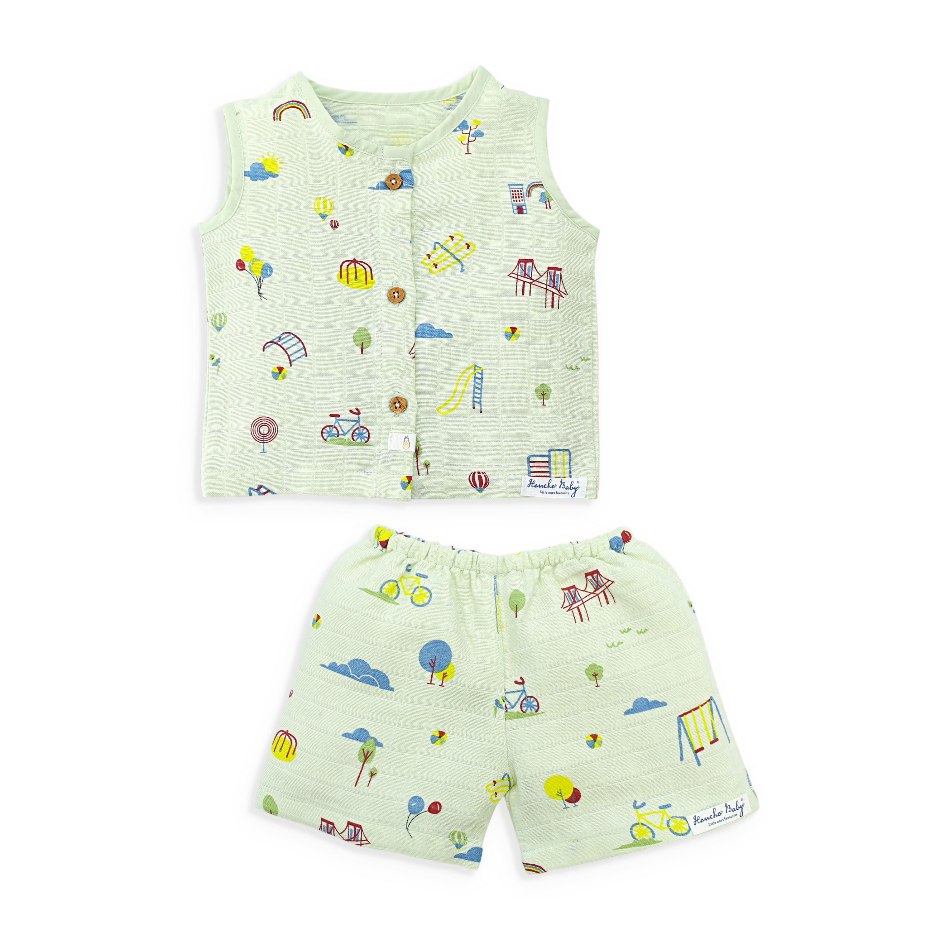 Muslin cotton sleeveless baby top and shorts set soft breathable summer outfit for infants