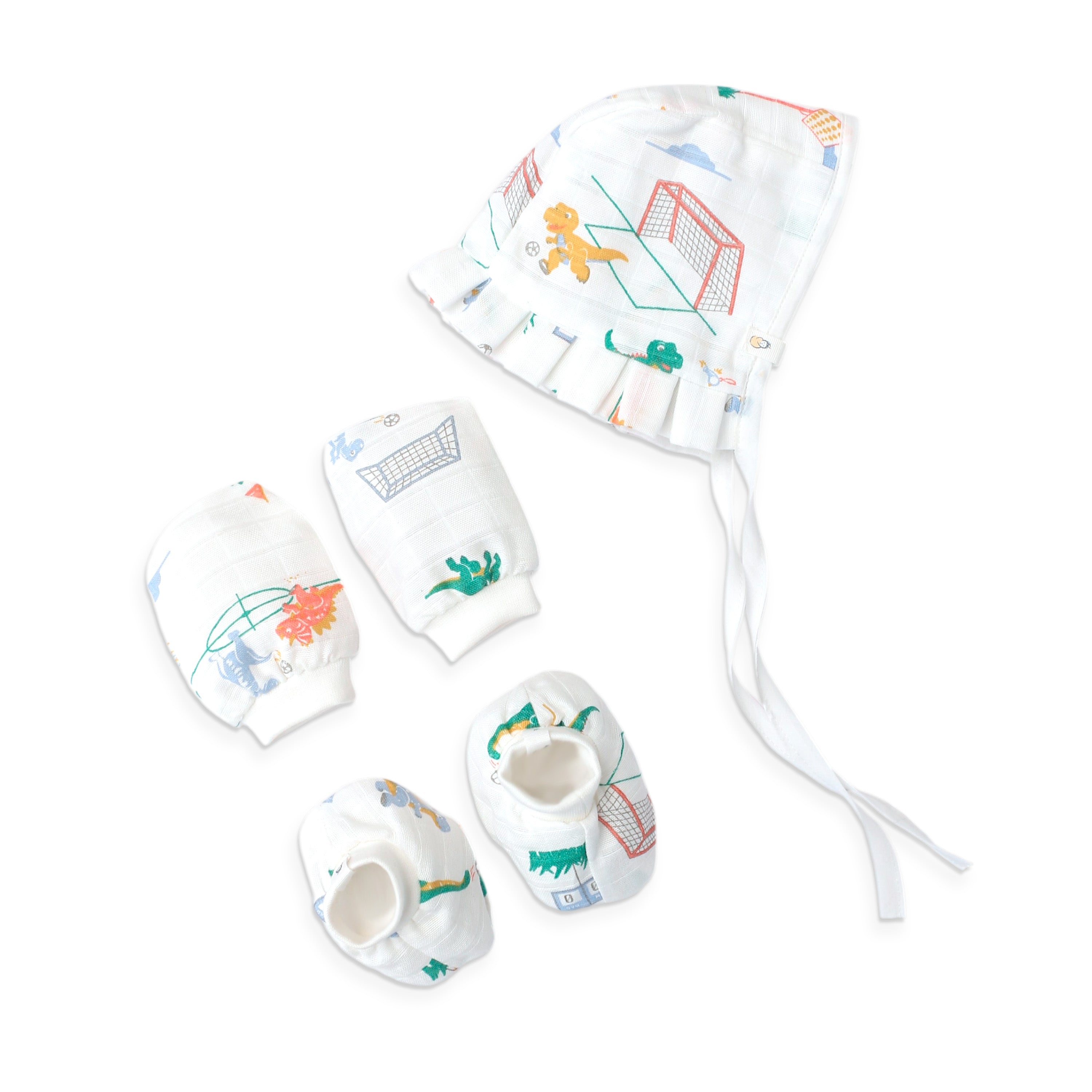 Baby Cap, Mittens and booties Set - Dino & Football (0-3 Months)