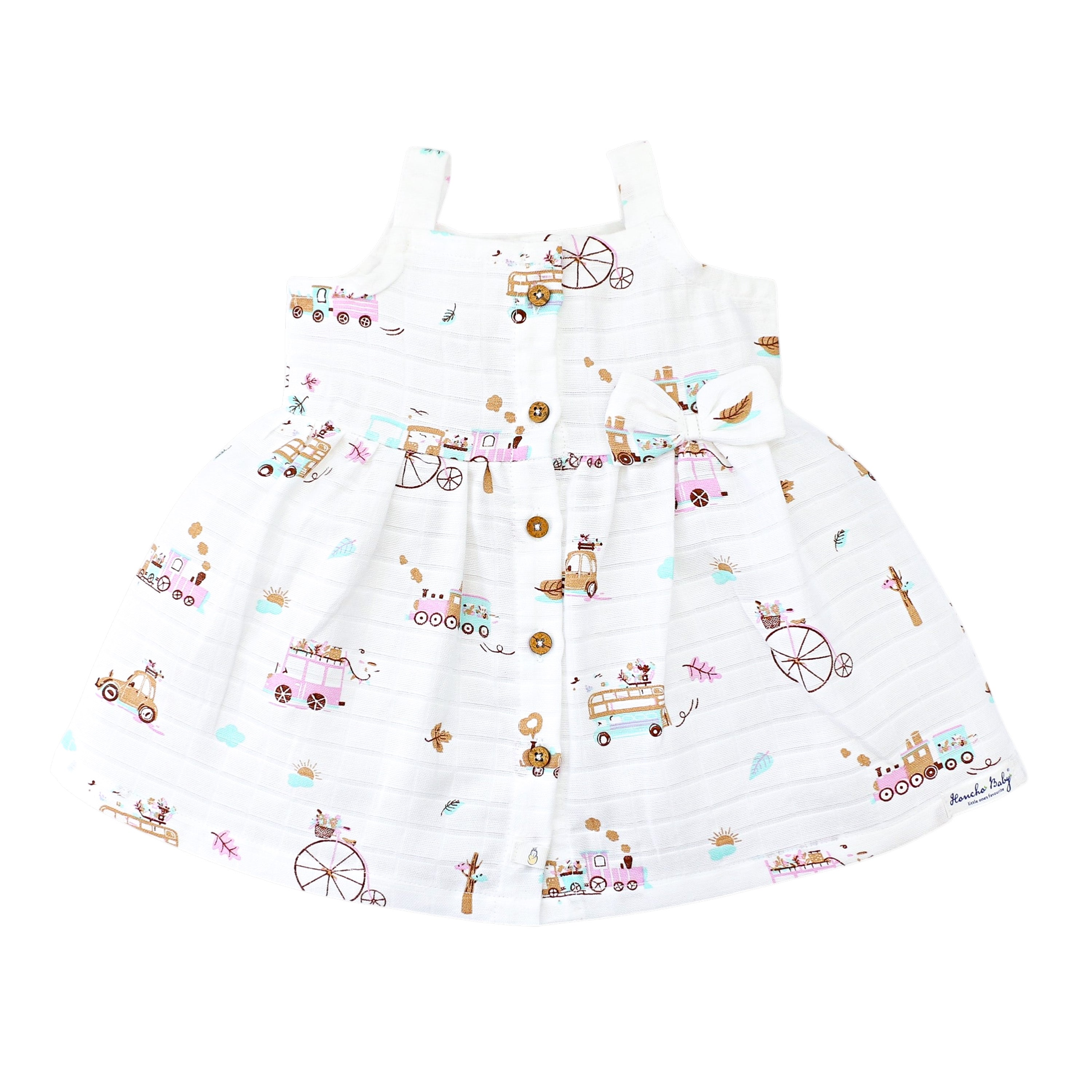 Sleeveless Muslin Cotton Frock with Bow (0 months to 5 years) - Tiny Wheels & Wonders