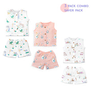 Muslin Cotton Sleeveless Top & Shorts for Babies & Toddlers Pack of 3 (Newborn–5 Years) - Happy Days Combo