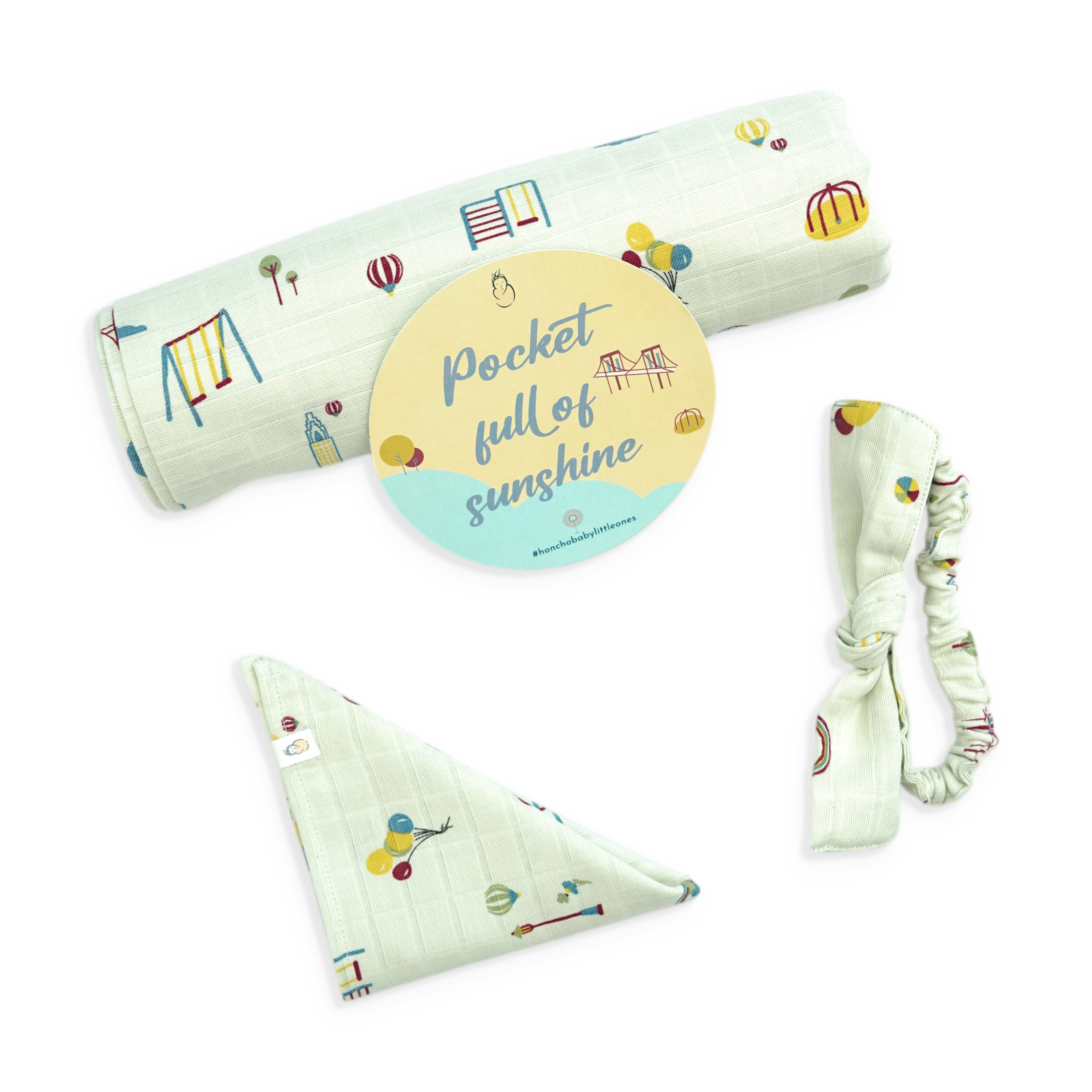 Park Play Days - Organic Cotton (double layer) Baby Muslin Swaddle Set - 100 X 100 cms