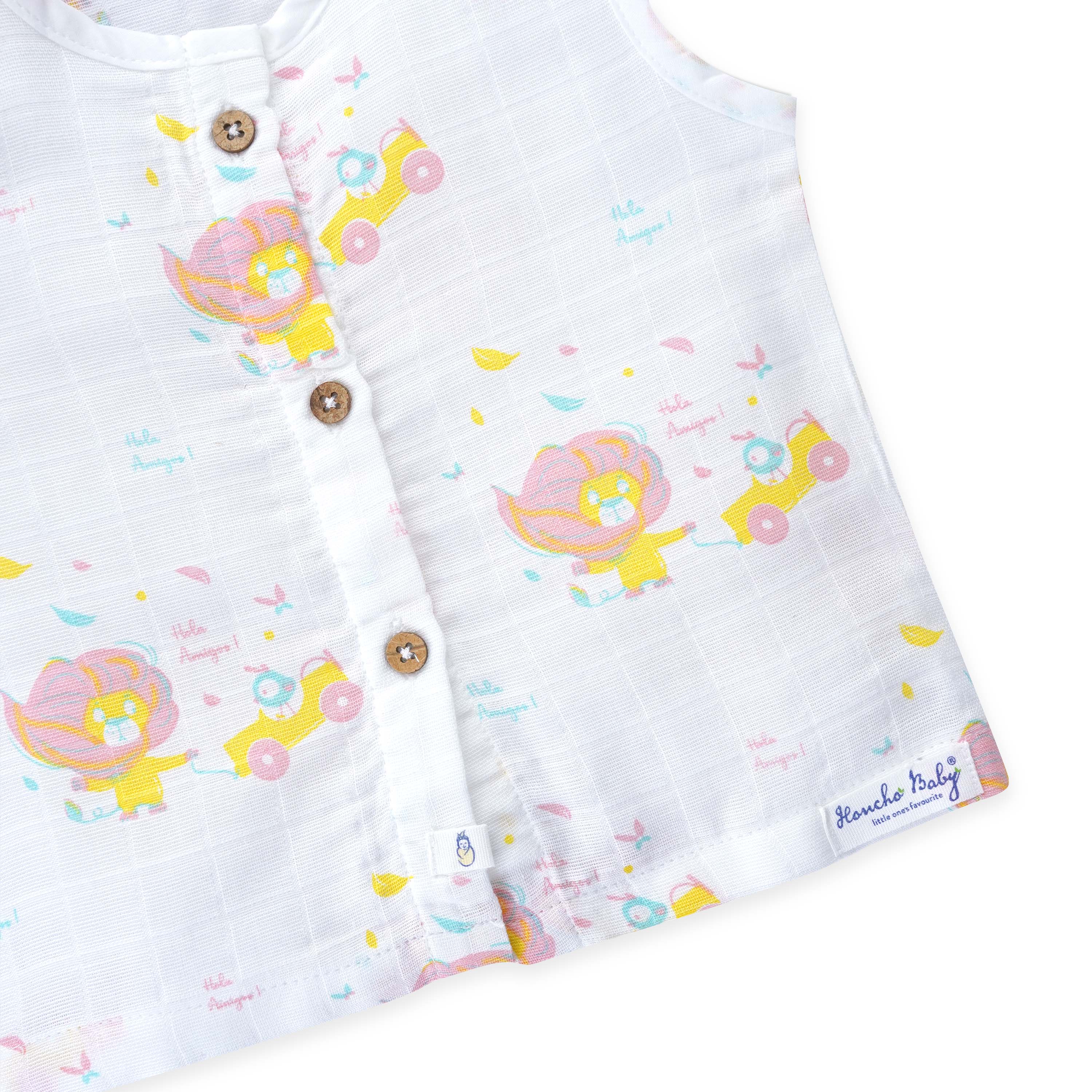 Muslin Cotton Sleeveless Top & Shorts for Babies & Toddlers (Newborn–5 Years) - Lion and the Bird