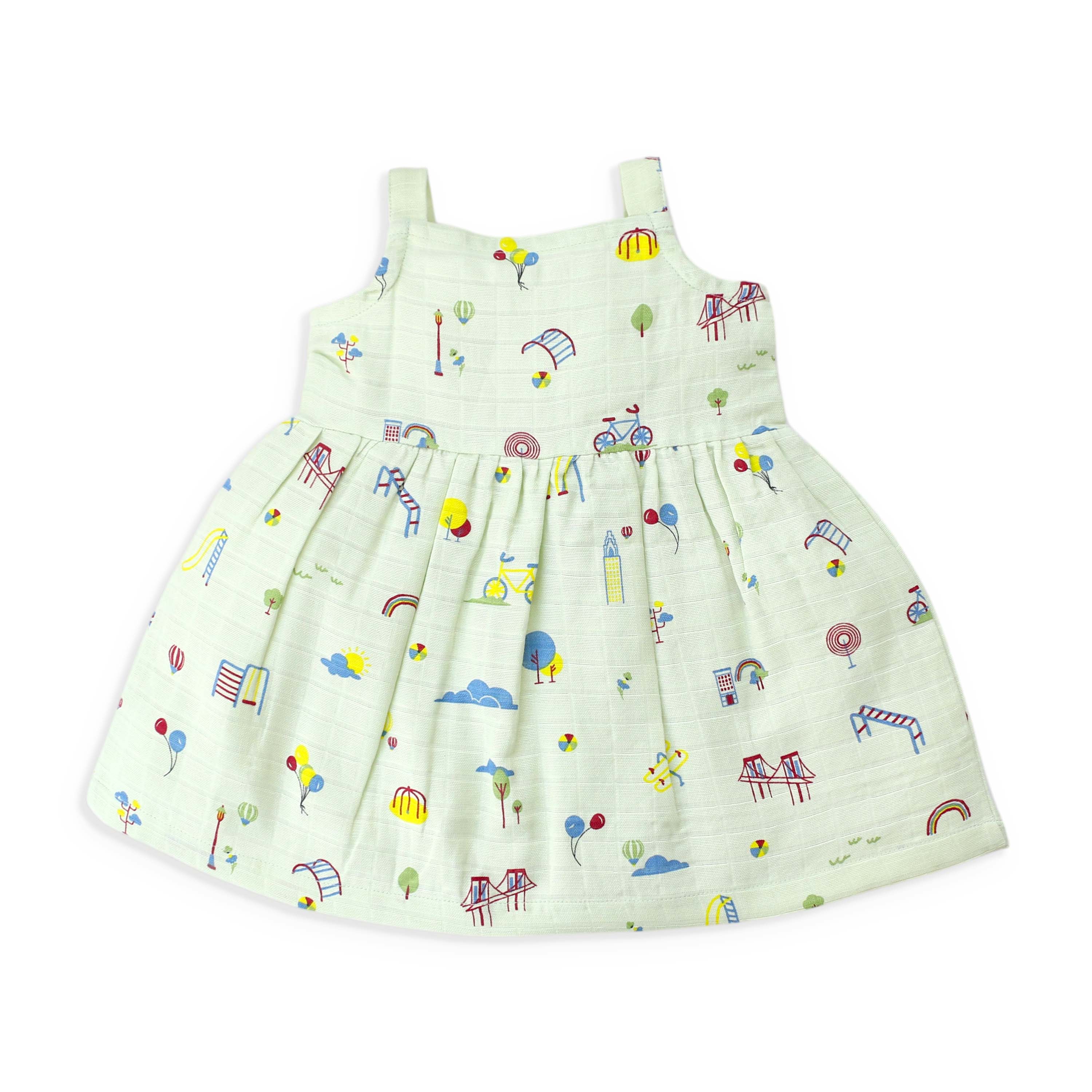 Sleeveless Muslin Cotton Frock with Bow (0 months to 5 years) Pack of 3 - Little Colors Combo