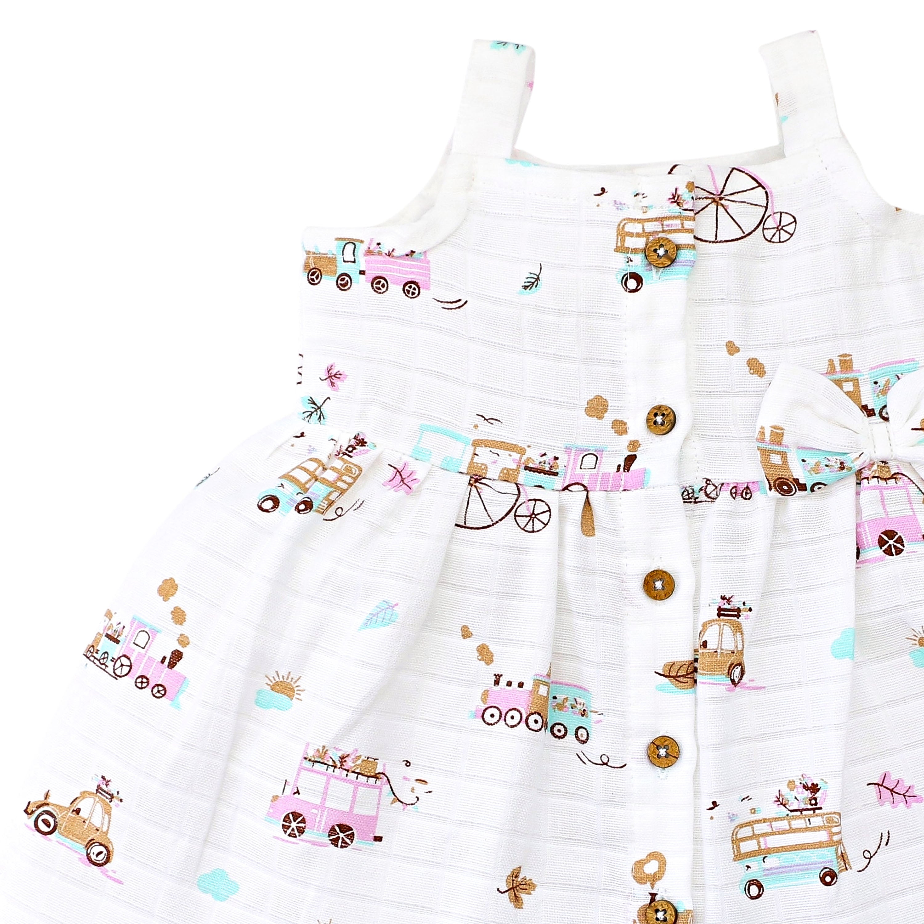 Sleeveless Muslin Cotton Frock with Bow (0 months to 5 years) - Tiny Wheels & Wonders