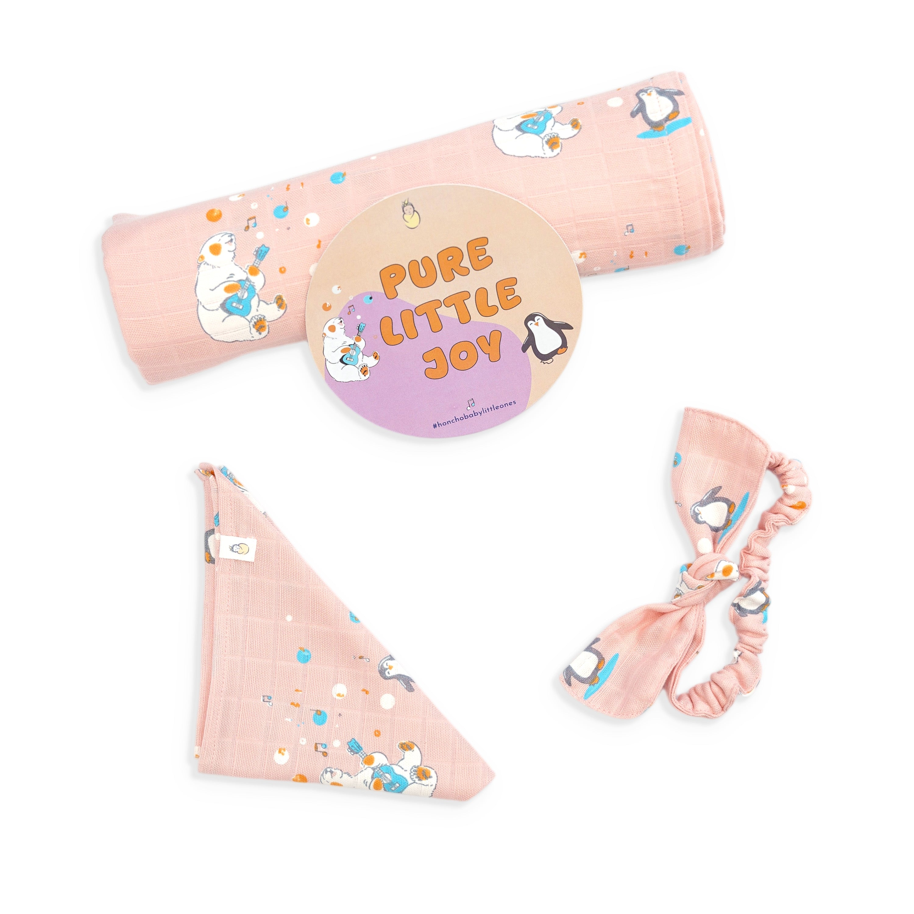 Cub's First Concert - Organic Cotton (double layer) Baby Muslin Swaddle Set - 100 X 100 cms