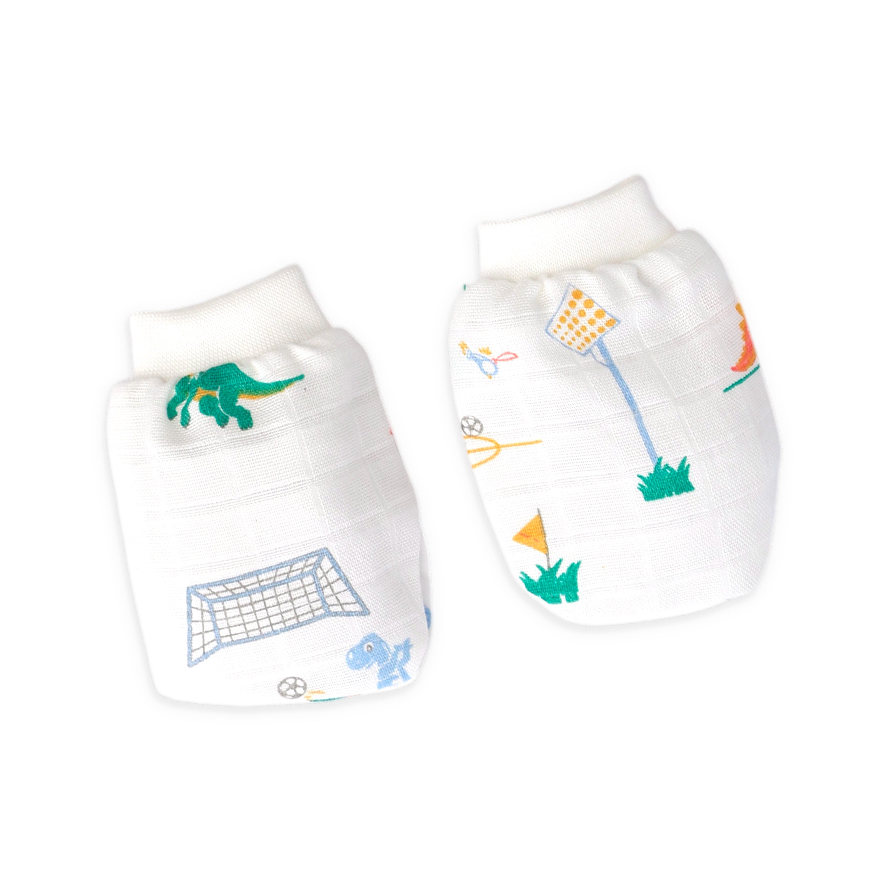 Baby Cap, Mittens and booties Set - Dino & Football (0-3 Months)