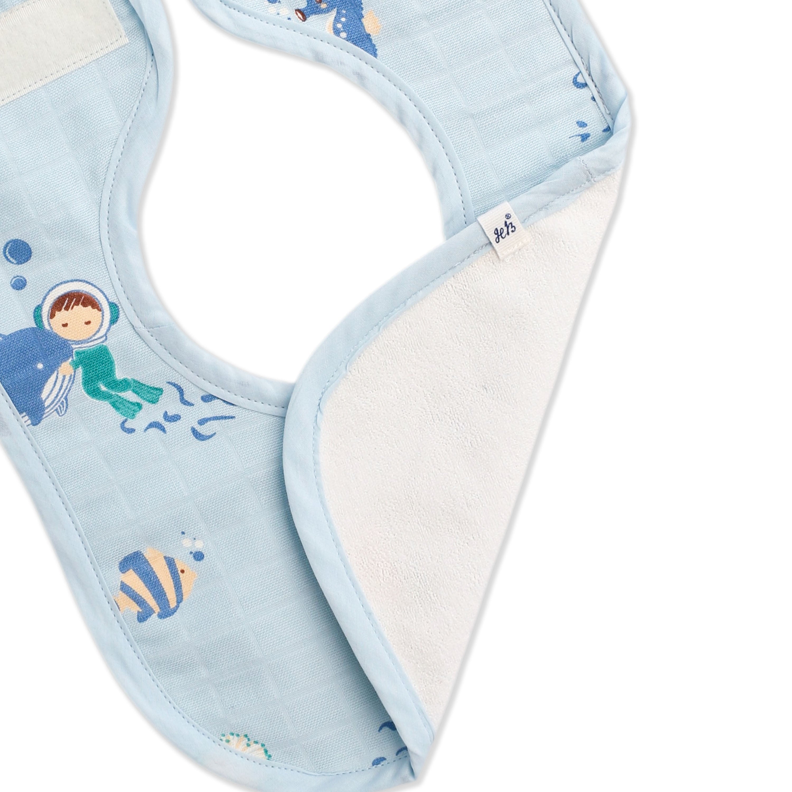 Reversible Muslin and Terry Bib Pack of 2 - Mini Scuba Squad & Tiny Wheels & Wonders