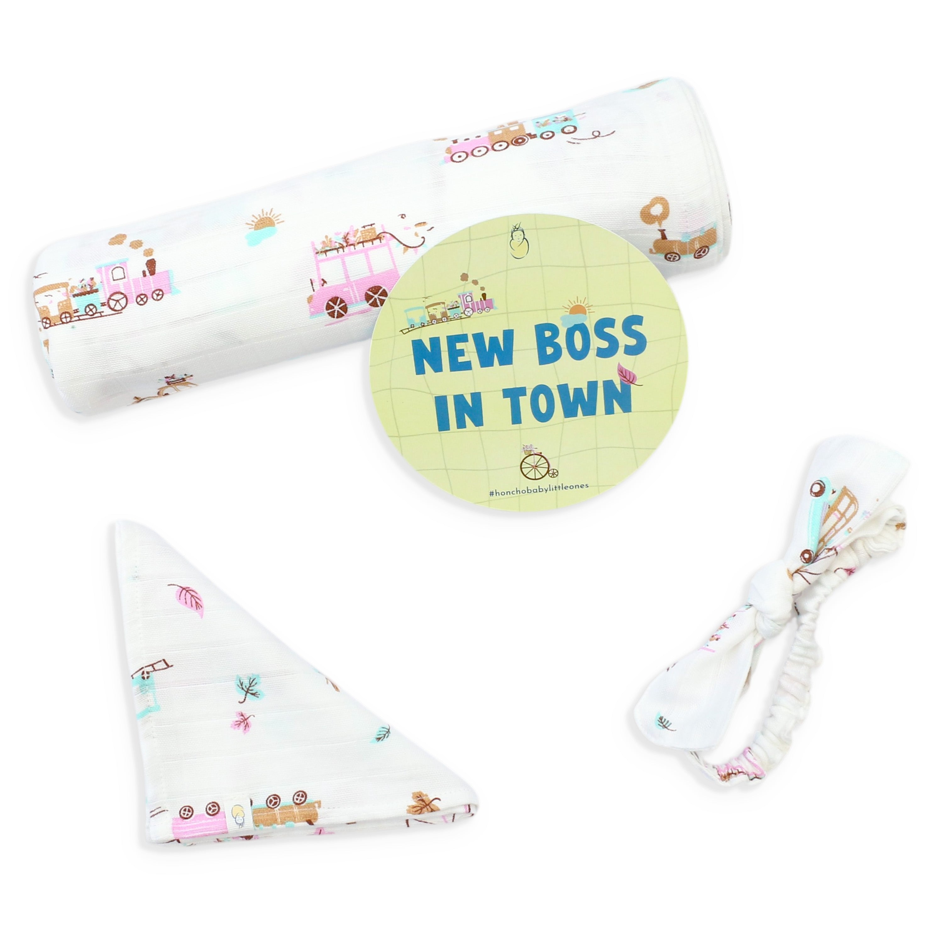 Tiny Wheels & Wonders - Organic Cotton (double layer) Baby Muslin Swaddle Set - 100 X 100 cms