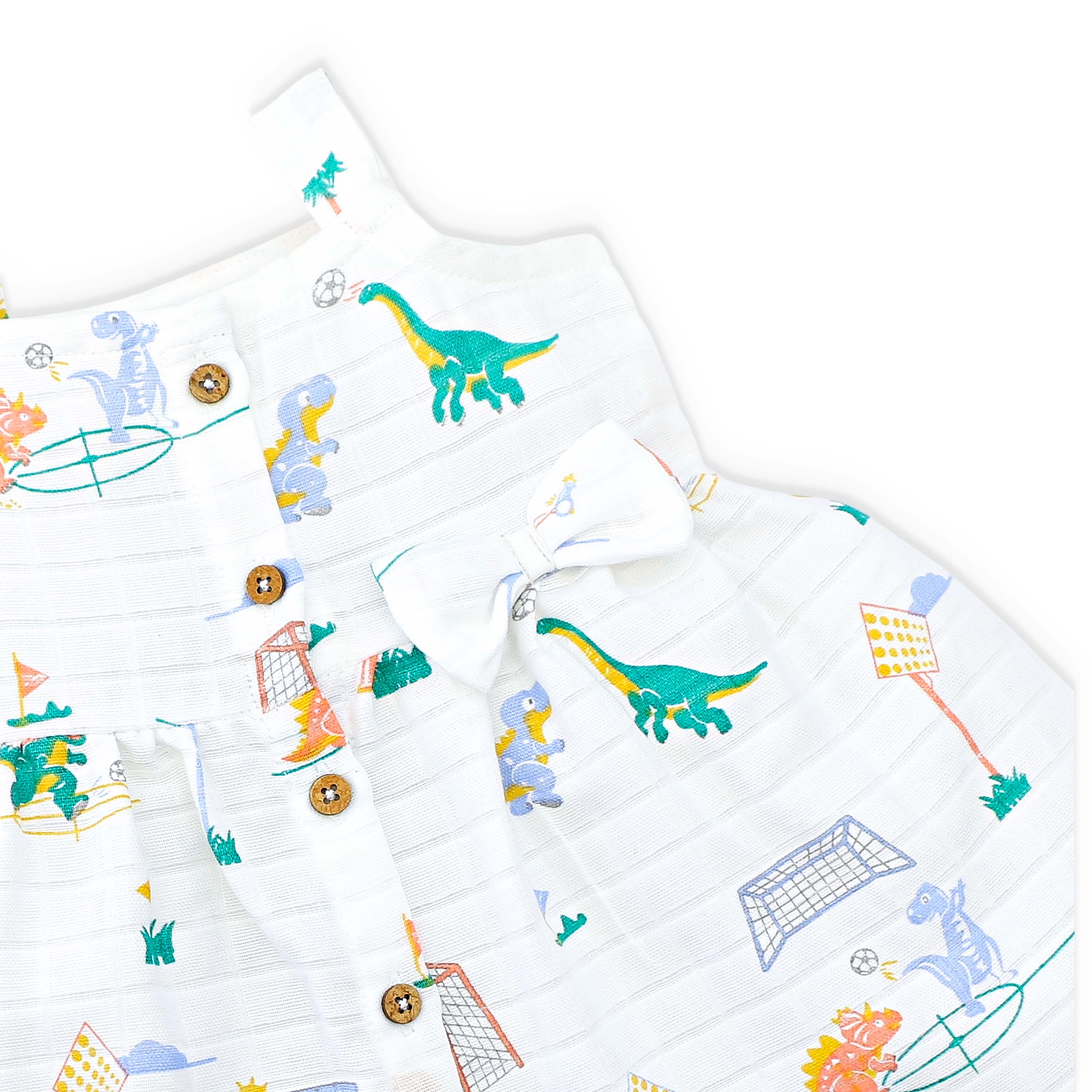 Sleeveless Muslin Cotton Frock with Bow (0 months to 5 years) - Dino & Foot ball