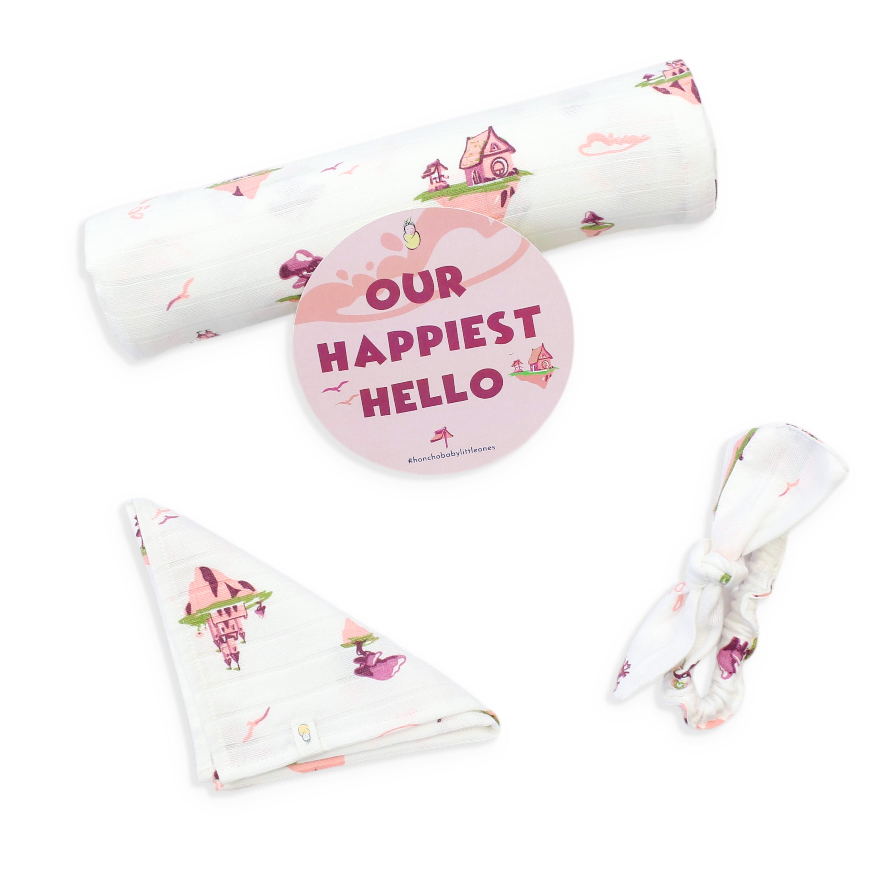 Floating Magic Tales - Organic Cotton (double layer) Baby Muslin Swaddle Set - 100 X 100 cms