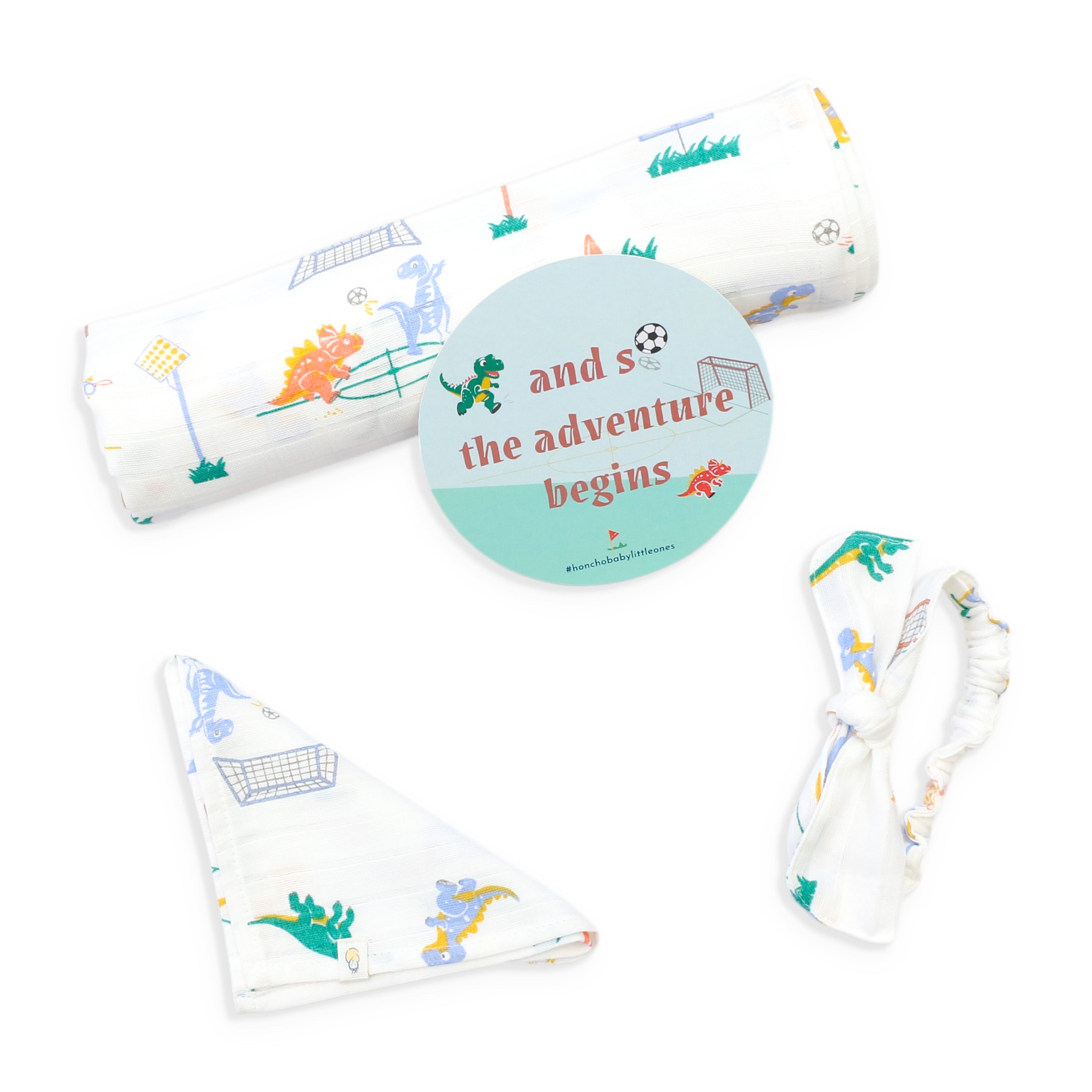 Dino & Football - Organic Cotton (double layer) Baby Muslin Swaddle Set - 100 X 100 cms