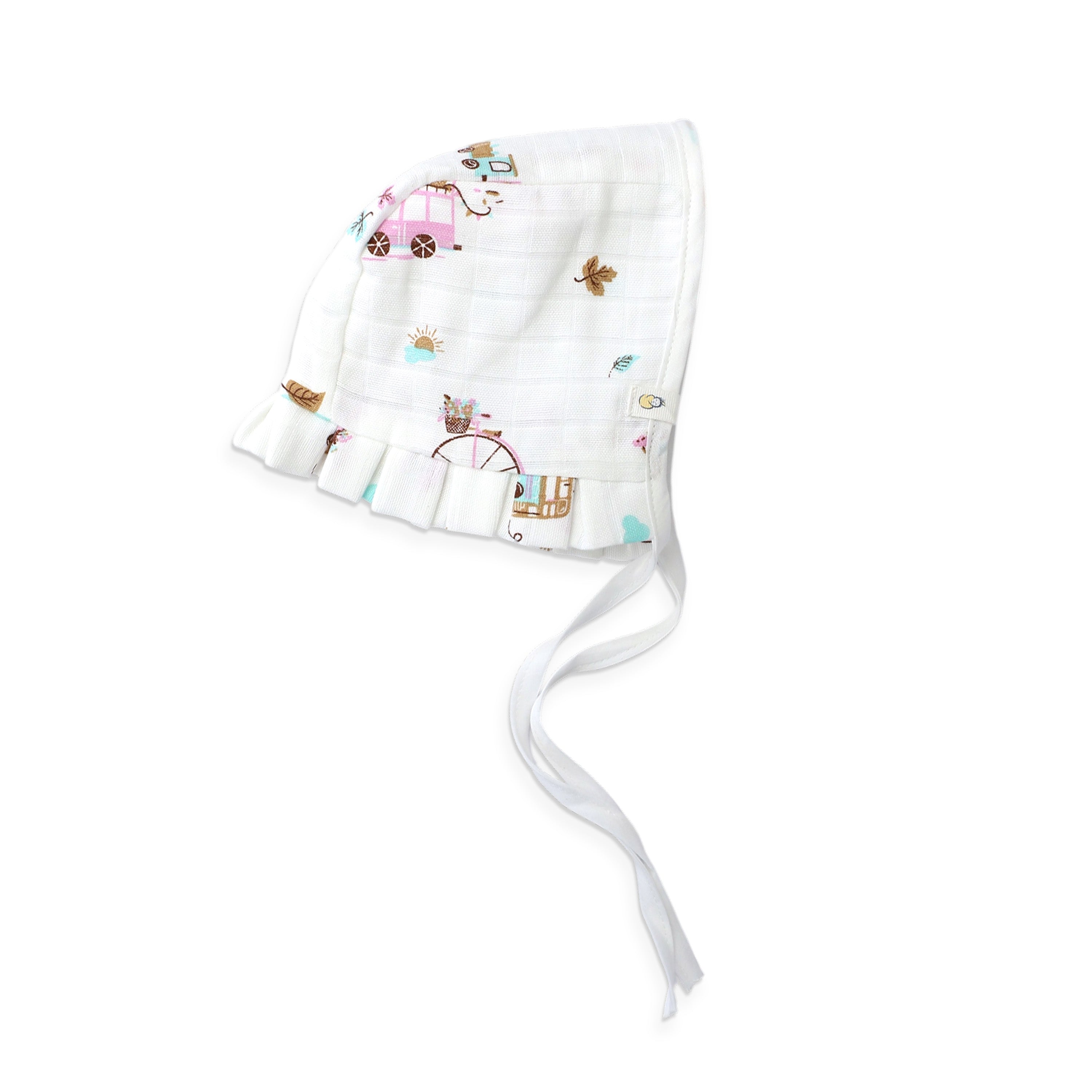 Baby Cap, Mittens and booties Set - Tiny Wheels & Wonders (0-3 Months)