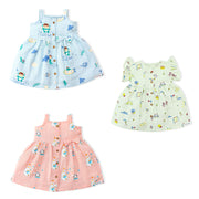 Sleeveless Frock and Frill Sleeve Muslin Cotton Girls Frock Combo Pack of 3 (9-12 Months & 2-5 Years)