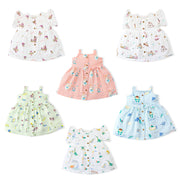 Sleeveless Frock and Frill Sleeve Muslin Cotton Girls Frock Combo Pack of 6 (3-4 Years)