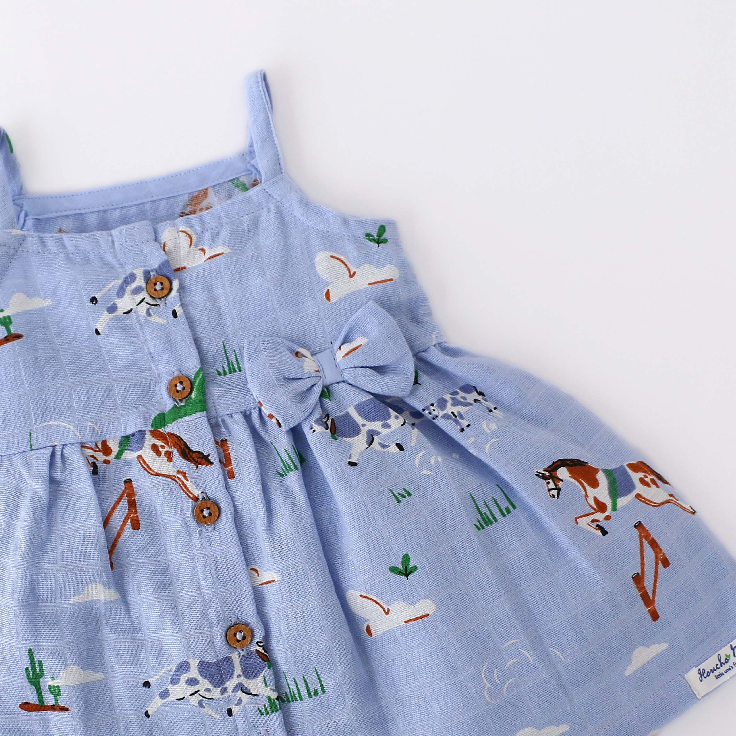 Barnyard Buddies - Sleeveless Muslin Cotton Frock with Bow (0m to 4years)