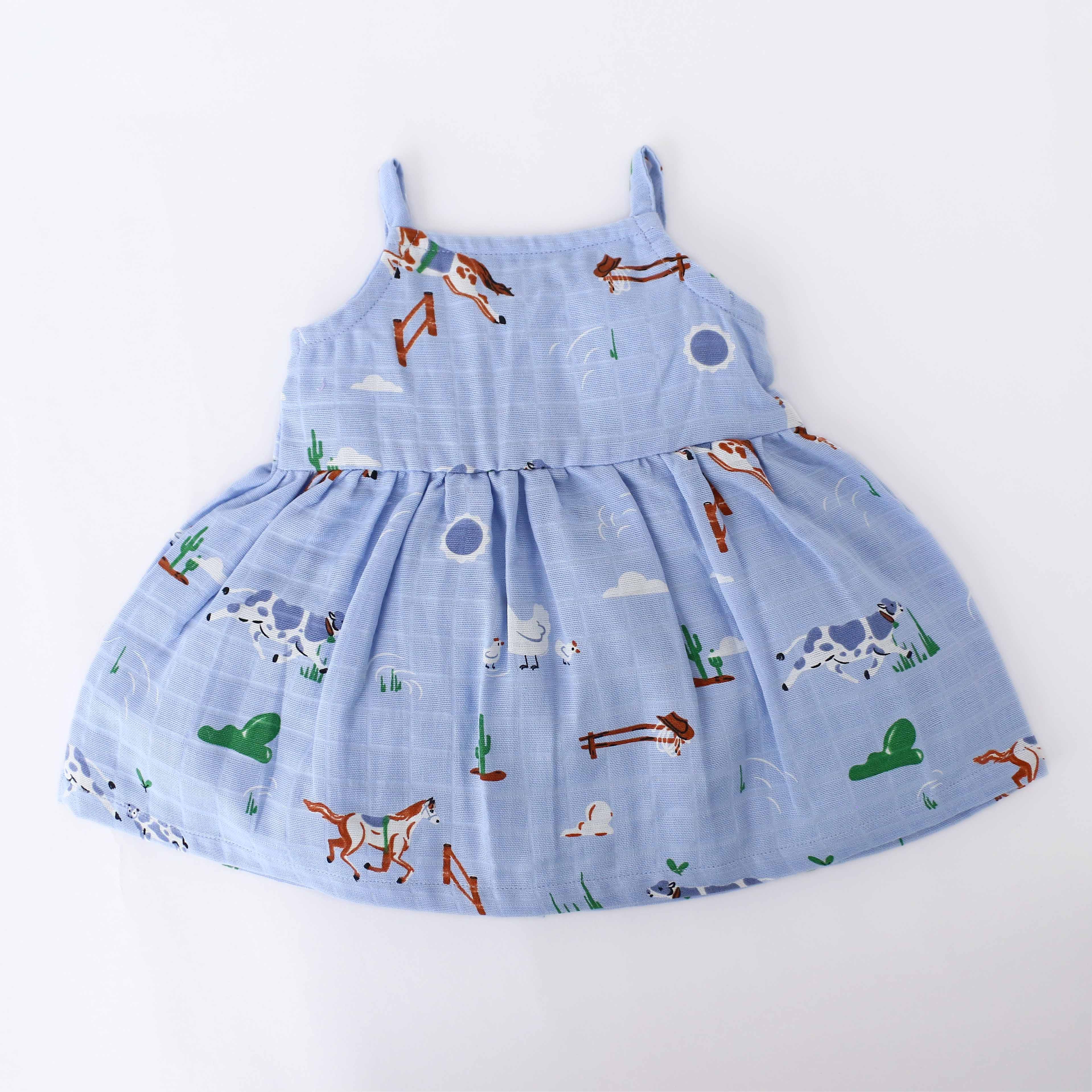 Sleeveless Muslin Cotton Frock with Bow (0m to 4years) Tiny Tales Combo