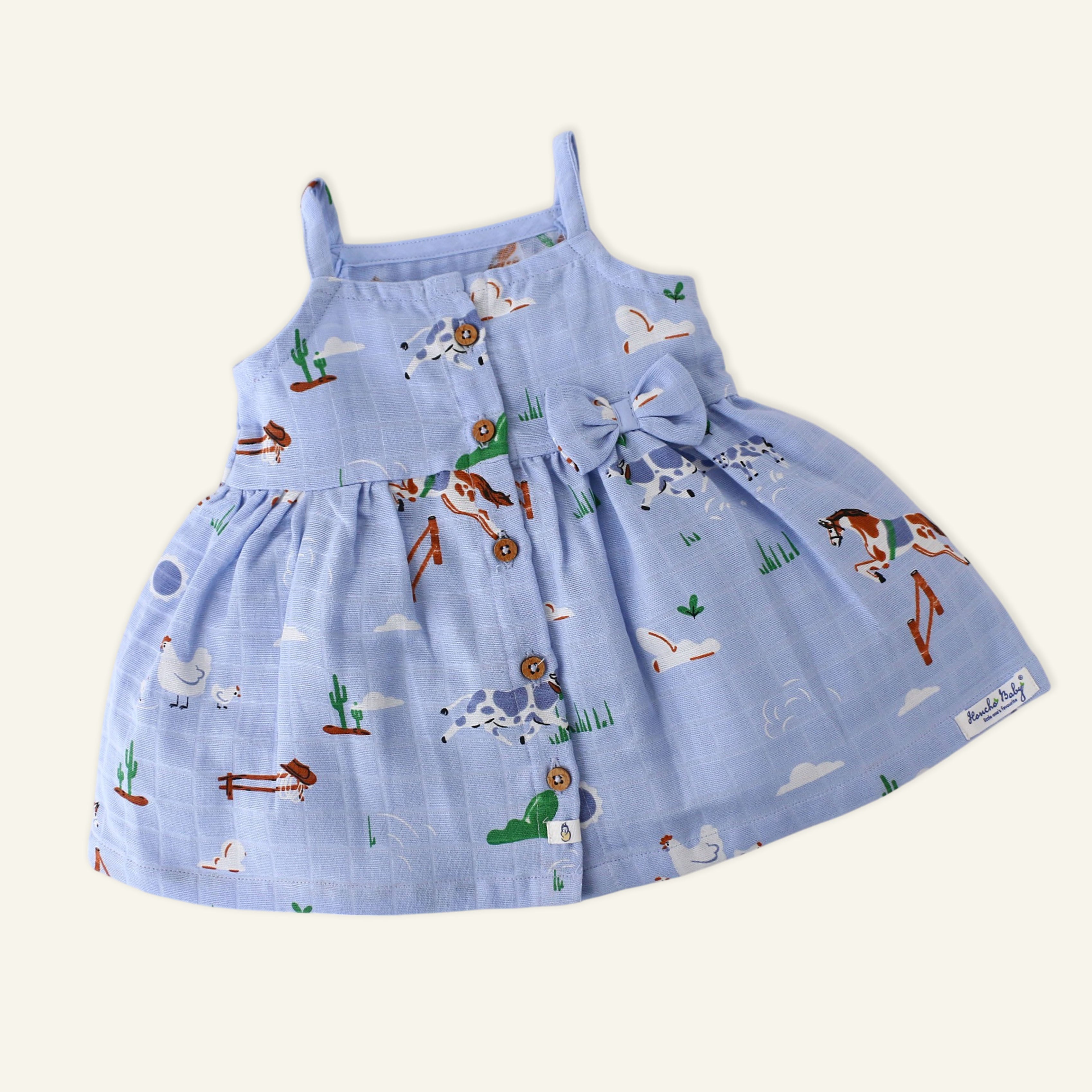 Sleeveless Muslin Cotton Frock with Bow (0m to 4years) Tiny Tales Combo