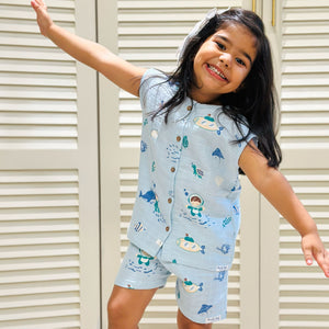 Muslin Cotton Sleeveless Top & Shorts for Babies & Toddlers (Newborn–5 Years) - Mini Scuba Squad