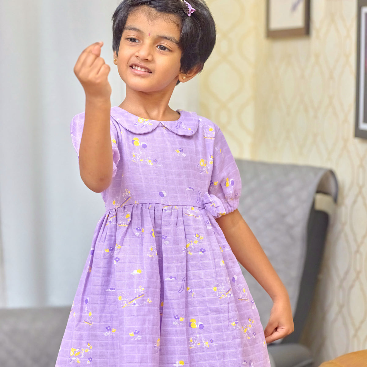 Bunny & Bumbles - Half Sleeve Puff Muslin Cotton Frock with Bow (0m to 5 years)