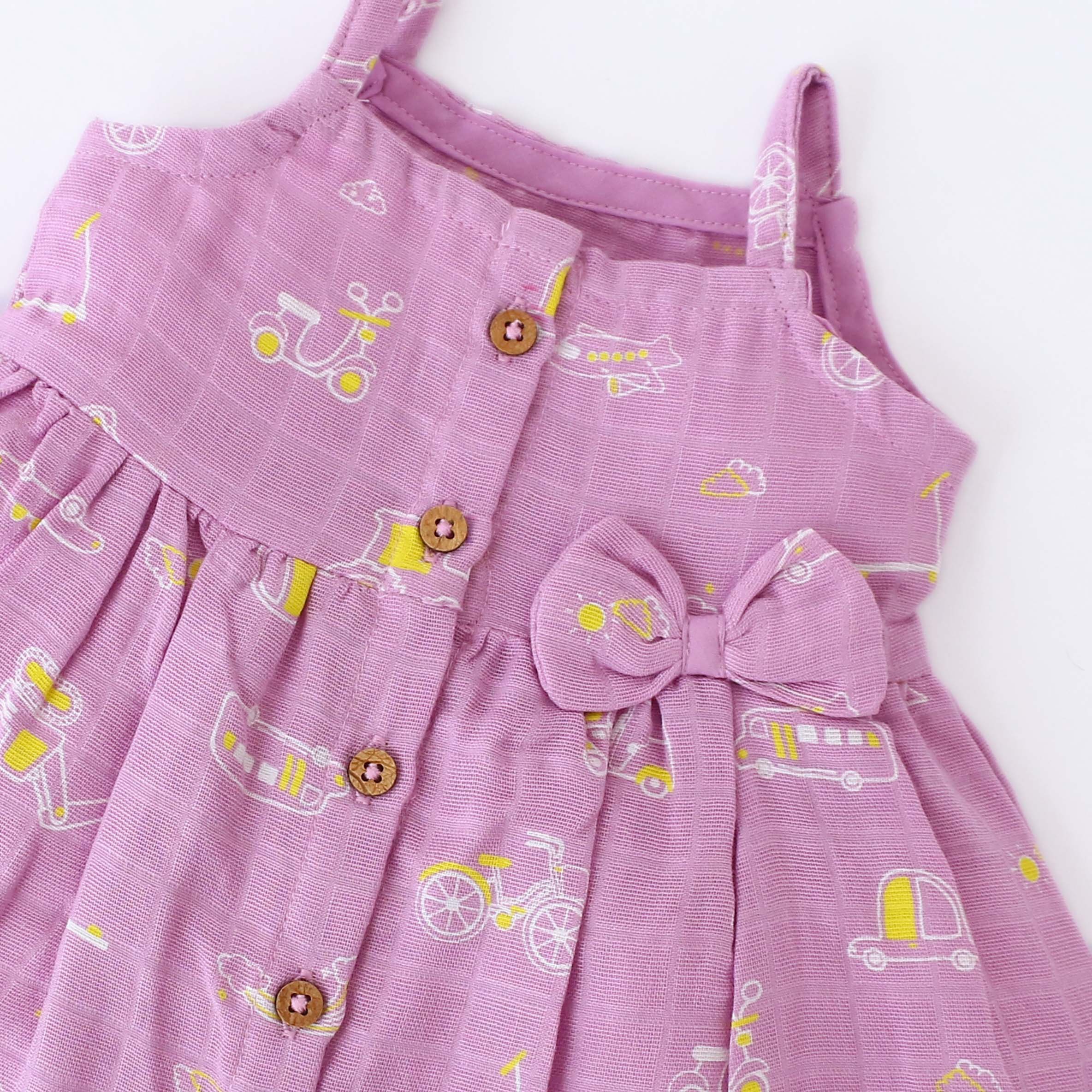 Sleeveless Muslin Cotton Frock with Bow (0m to 4years) Little Explorer Combo