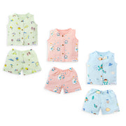 Muslin Cotton Sleeveless Top & Shorts for Babies & Toddlers Pack of 3 (Newborn–5 Years) - Little Colors Combo