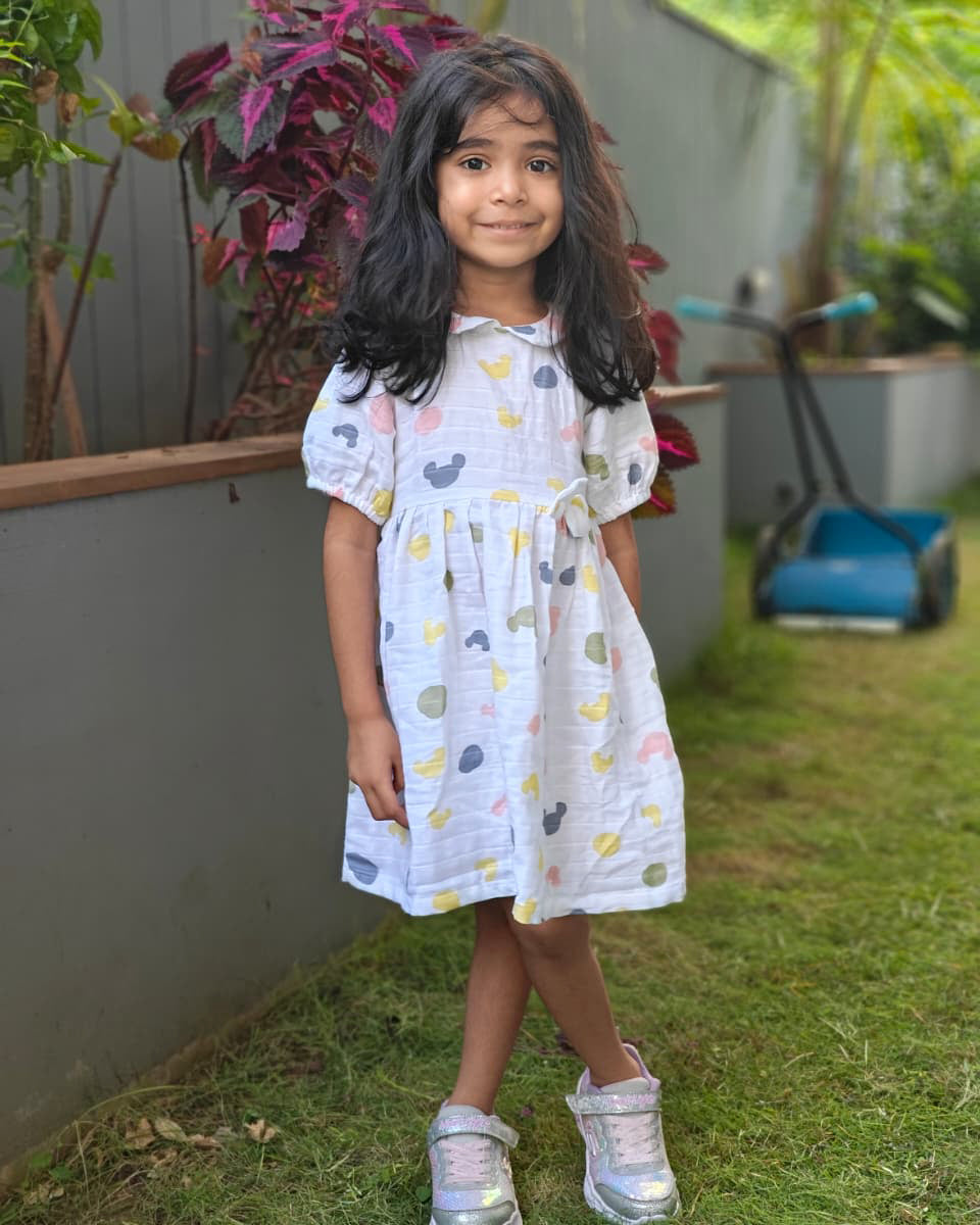 Candy Cloud Dots - Half Sleeve Puff Muslin Cotton Frock with Bow (0m to 5 years) NEW