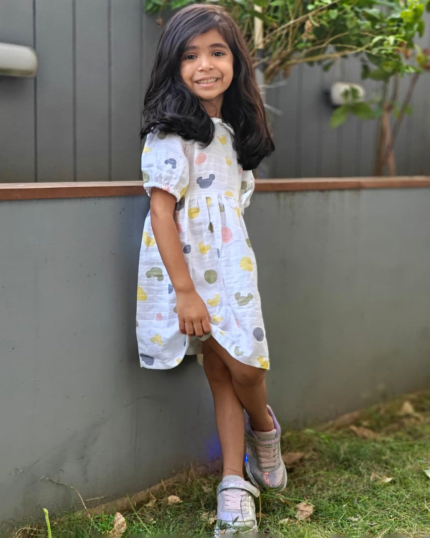 Candy Cloud Dots - Half Sleeve Puff Muslin Cotton Frock with Bow (0m to 5 years) NEW